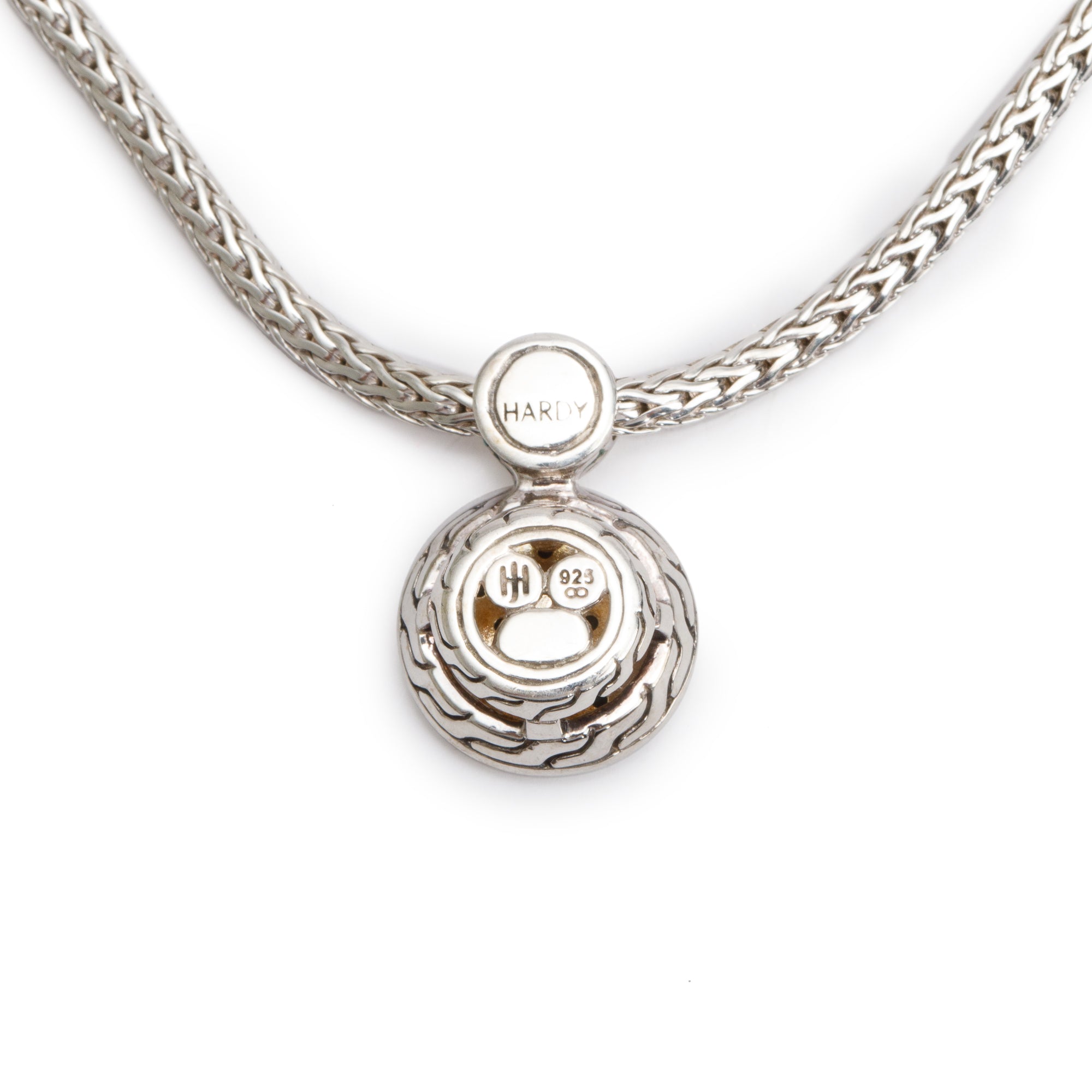 John Hardy Sterling Silver Black Sapphire Dot Lava Round Drop Pendant Necklace