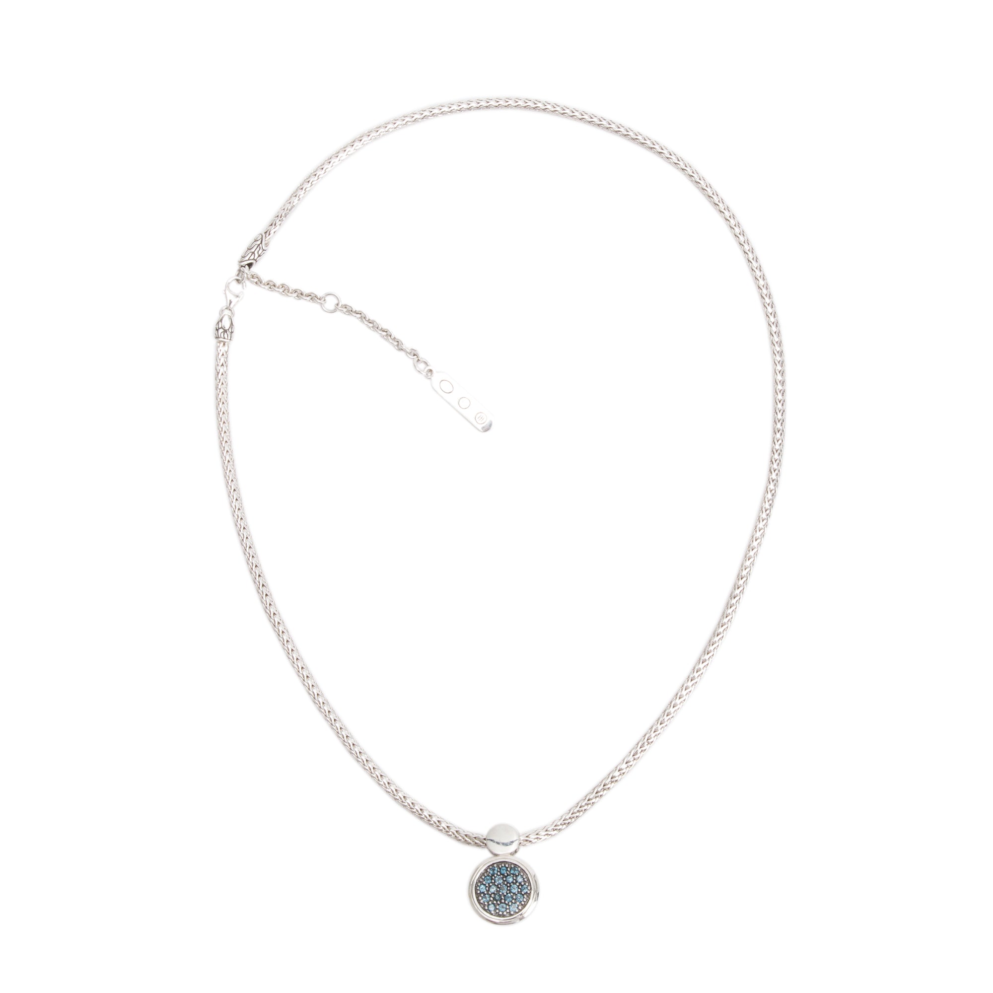 John Hardy Sterling Silver Black Sapphire Dot Lava Round Drop Pendant Necklace