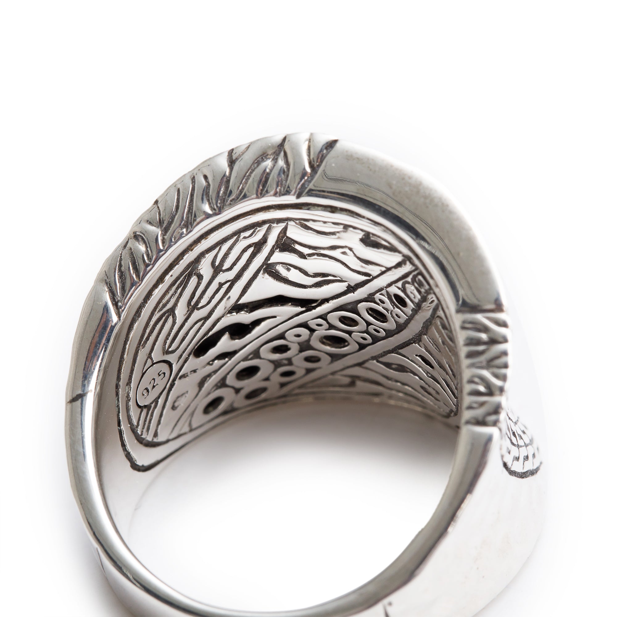 John Hardy Sterling Silver Black Spinel & Sapphire Hammered Saddle Ring, Size 8