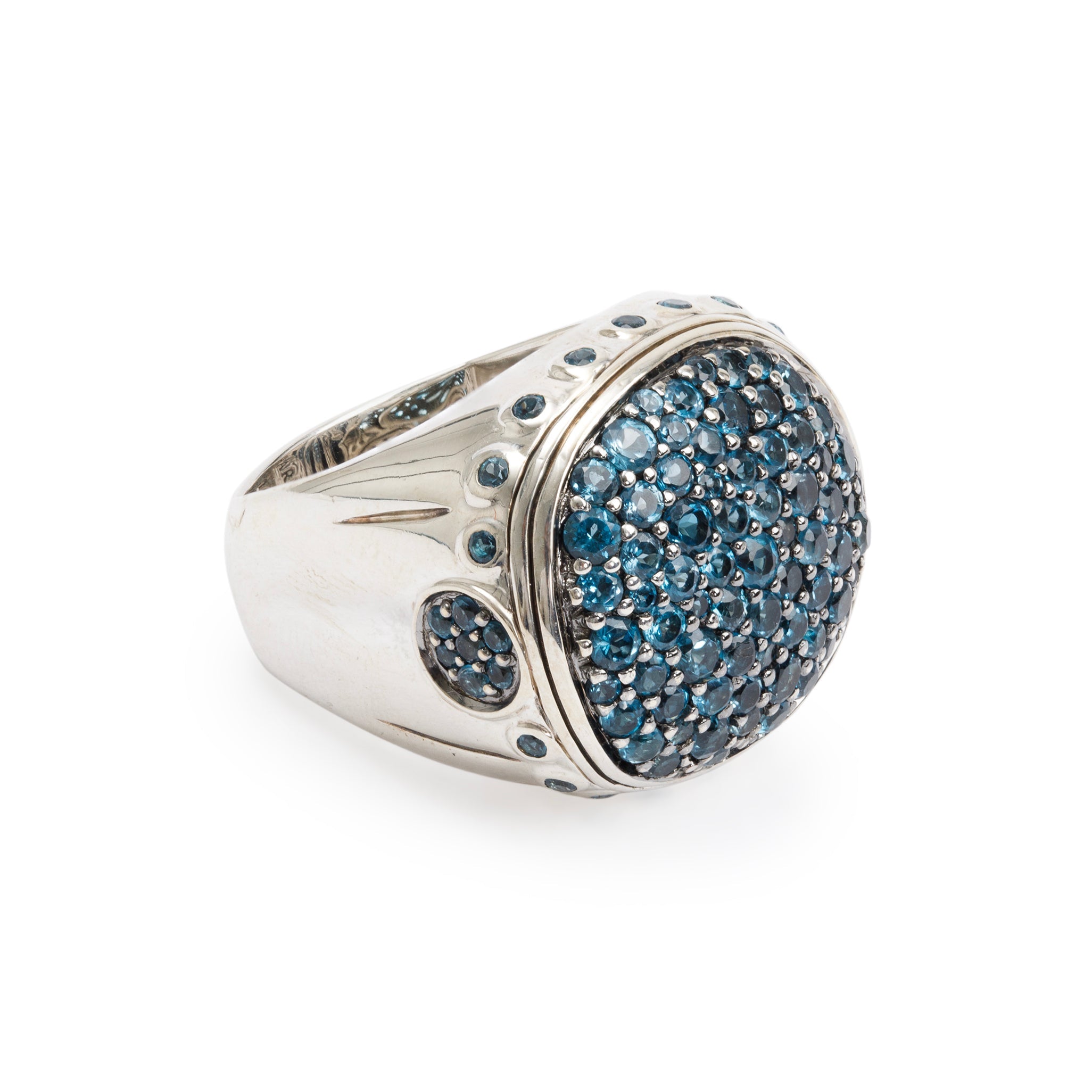 John Hardy Sterling Silver Blue Topaz Bamboo Cocktail Ring, Size 7
