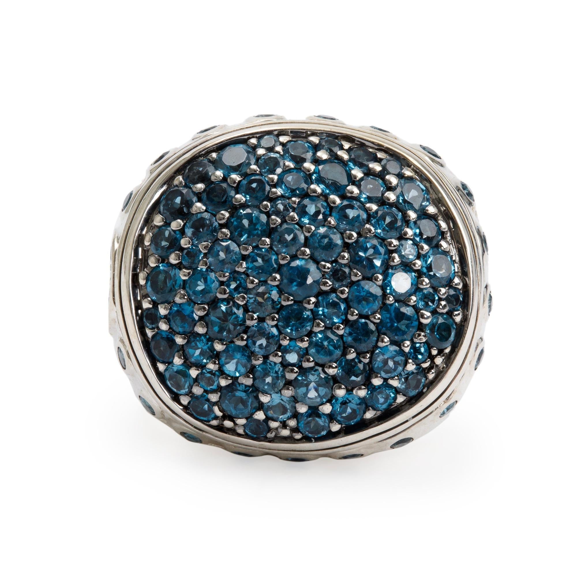 John Hardy Sterling Silver Blue Topaz Bamboo Cocktail Ring, Size 7