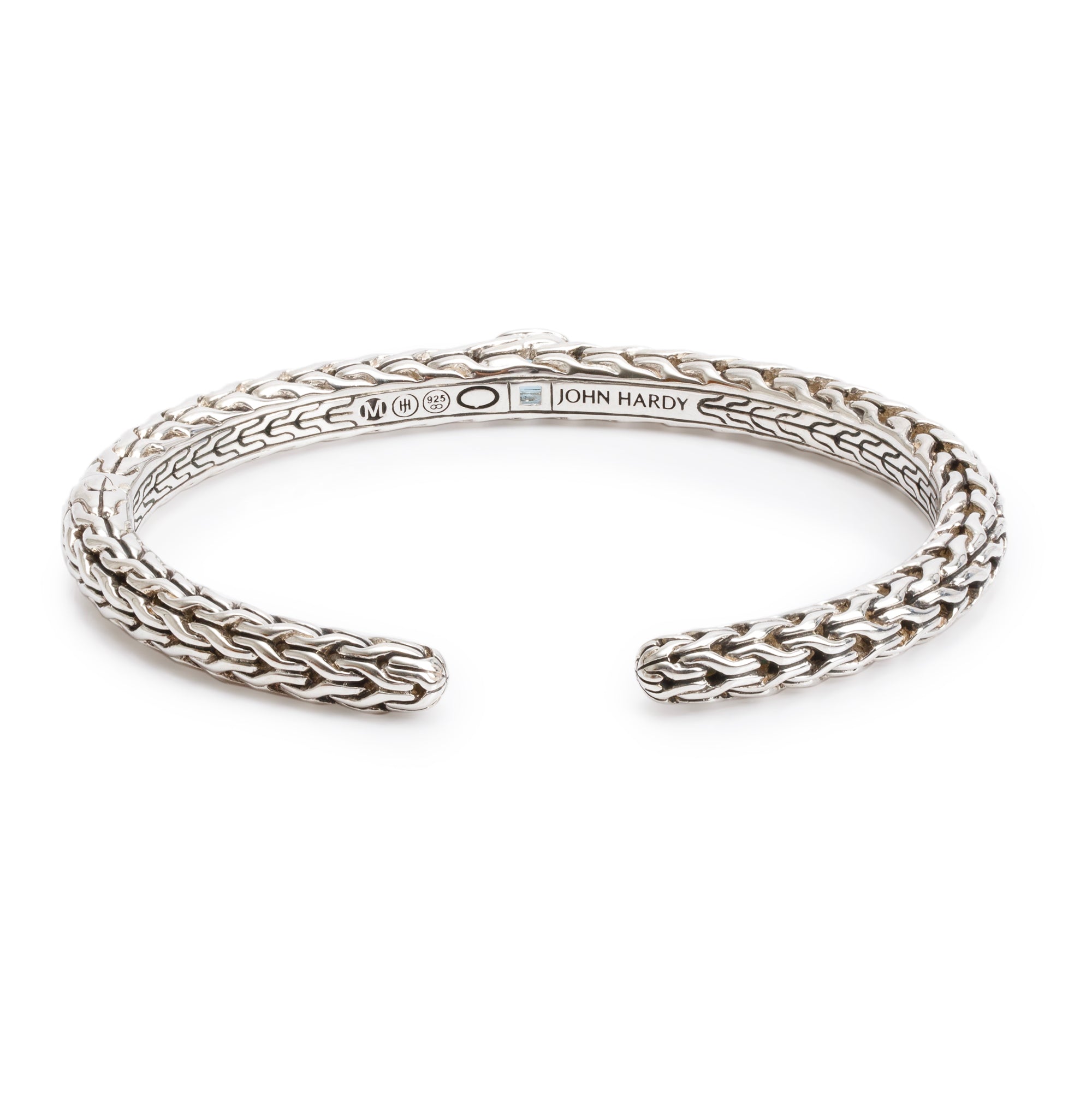 John Hardy Sterling Silver Blue Topaz Classic Chain Cuff Bracelet