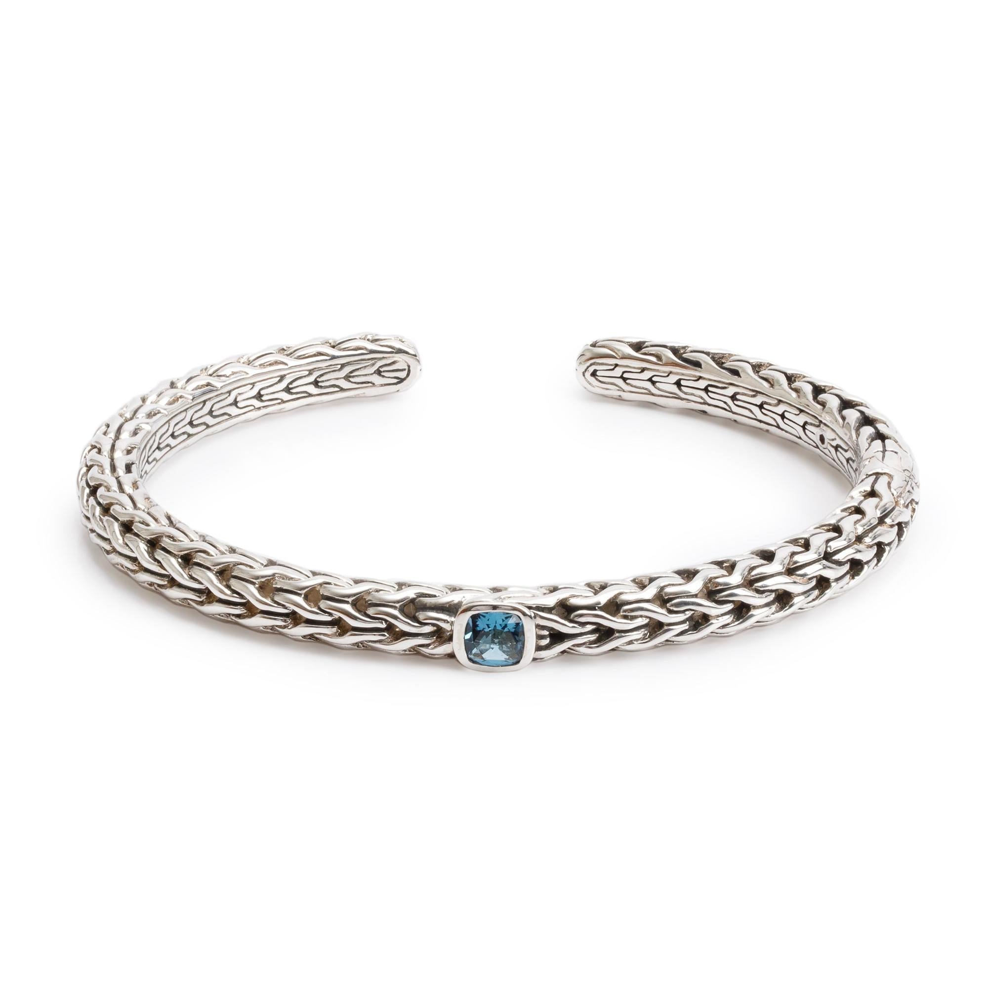 John Hardy Sterling Silver Blue Topaz Classic Chain Cuff Bracelet
