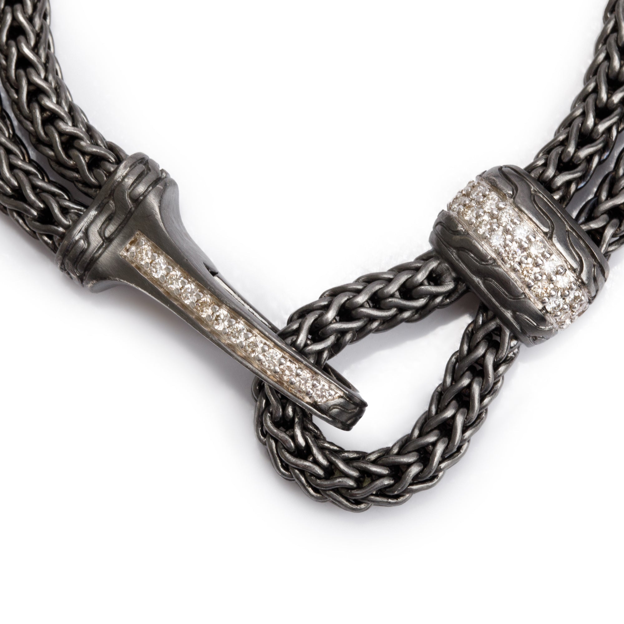 John Hardy Sterling Silver Diamond Classic Chain Hook Clasp Bracelet