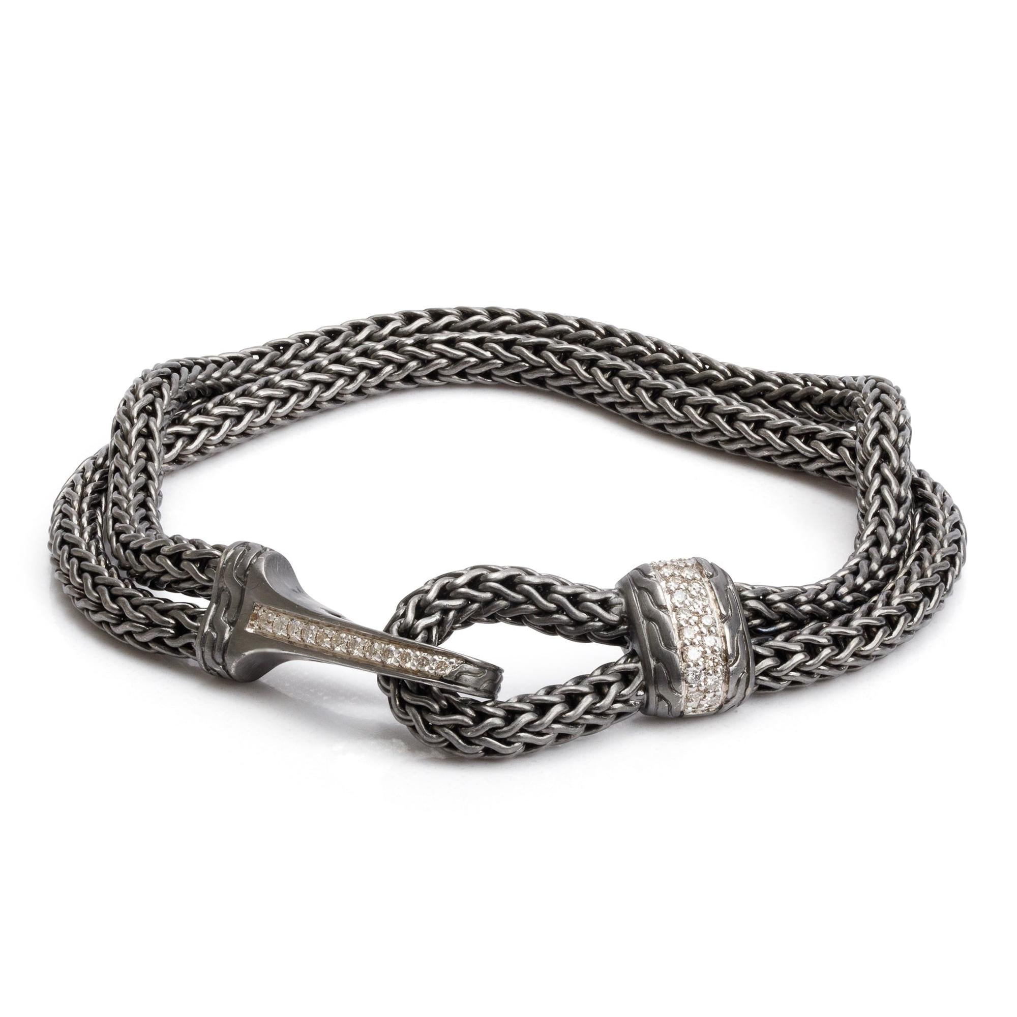 John Hardy Sterling Silver Diamond Classic Chain Hook Clasp Bracelet