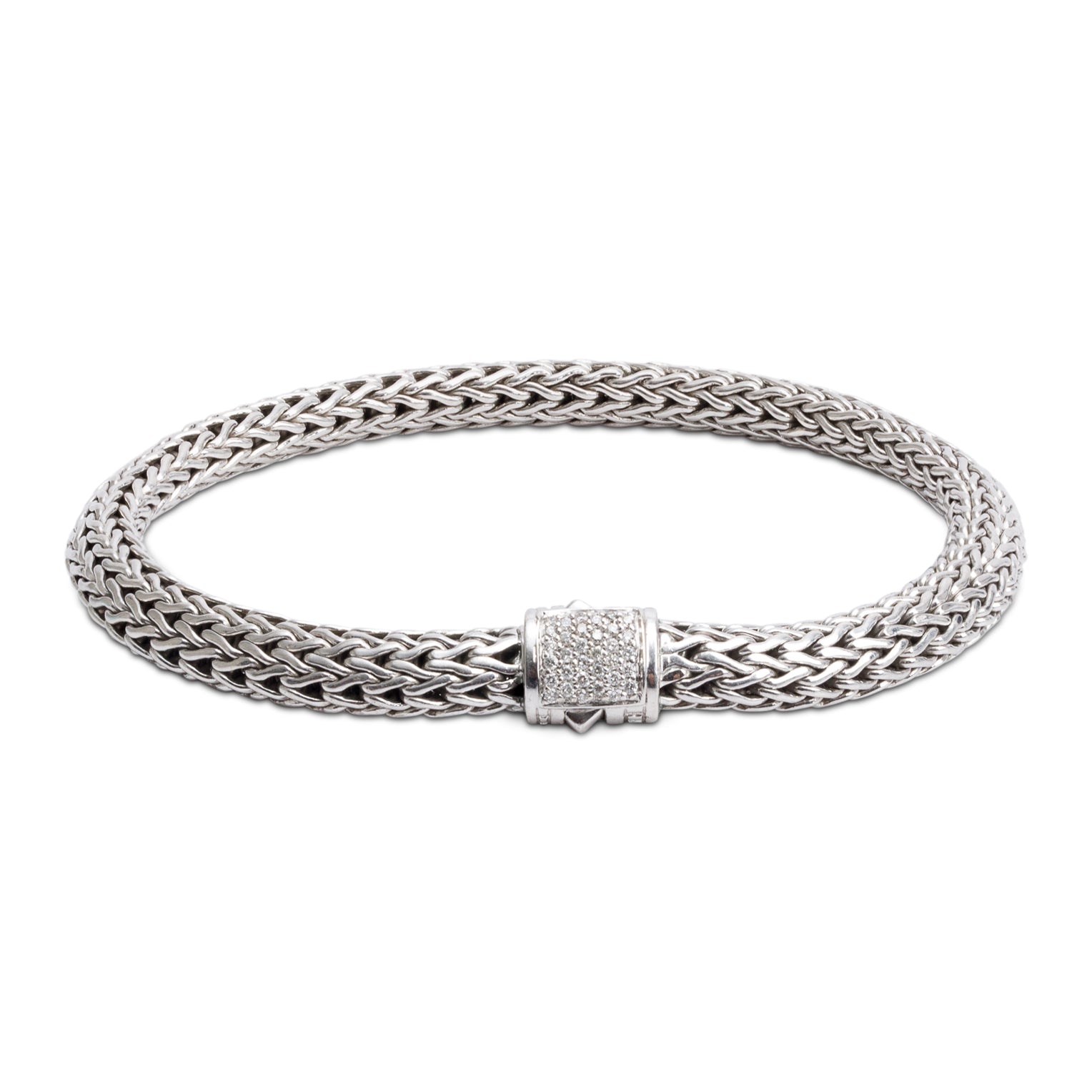 John Hardy Sterling Silver Diamond Classic Icon 6.5 MM Chain Bracelet