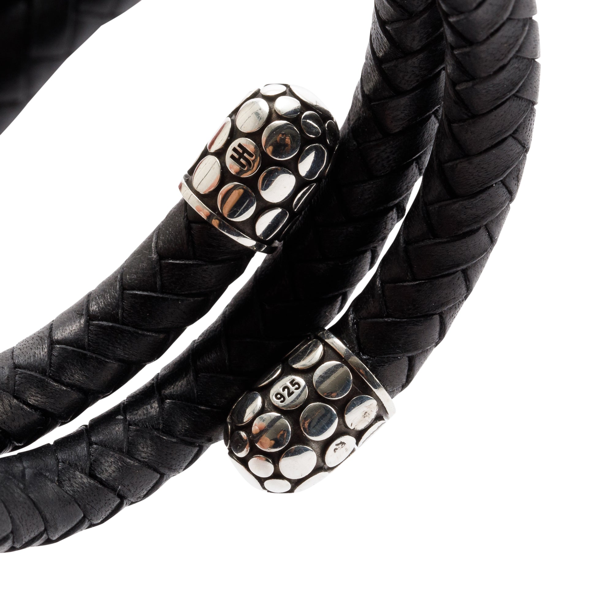 John Hardy Sterling Silver Dot Double Coil Leather Bracelet