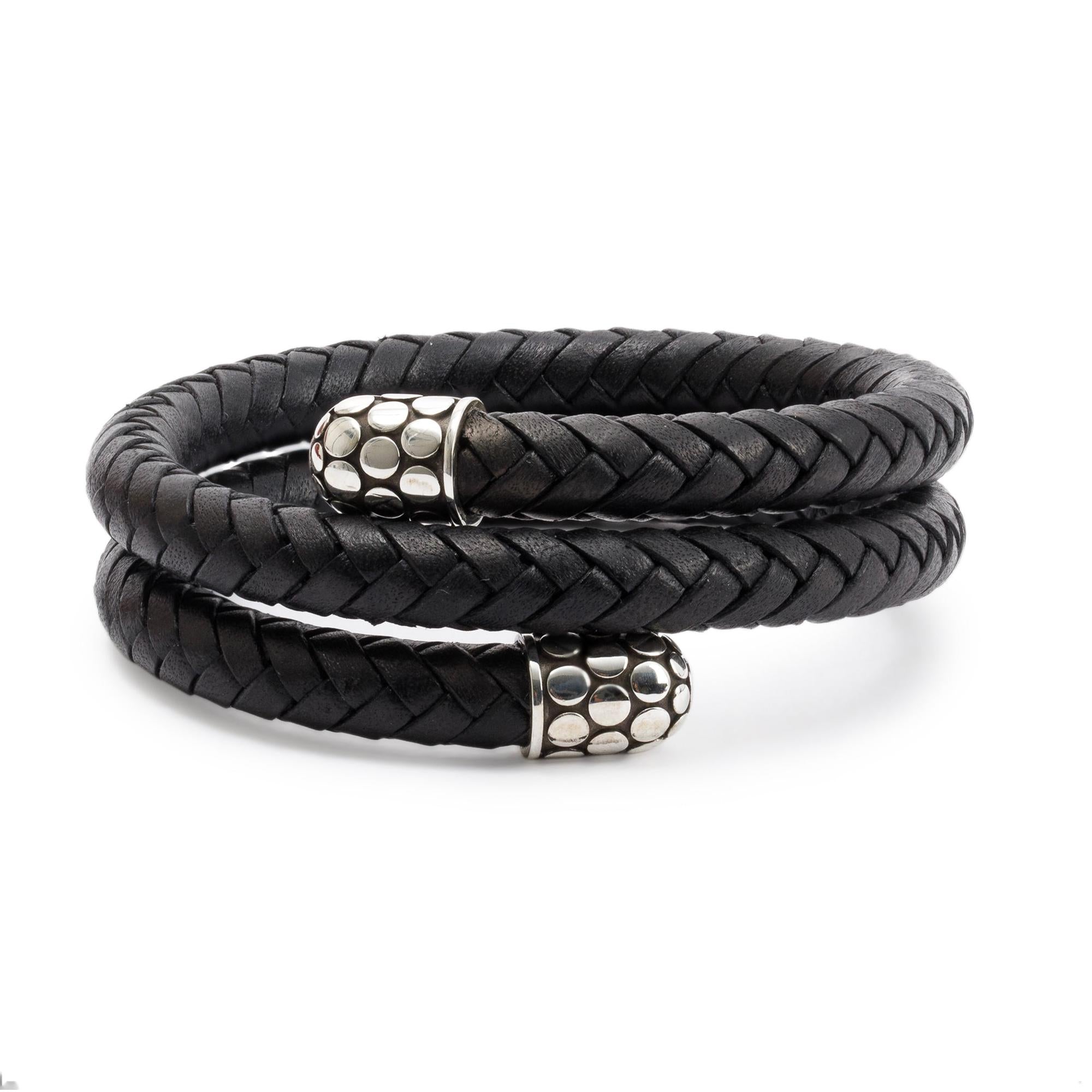 John Hardy Sterling Silver Dot Double Coil Leather Bracelet
