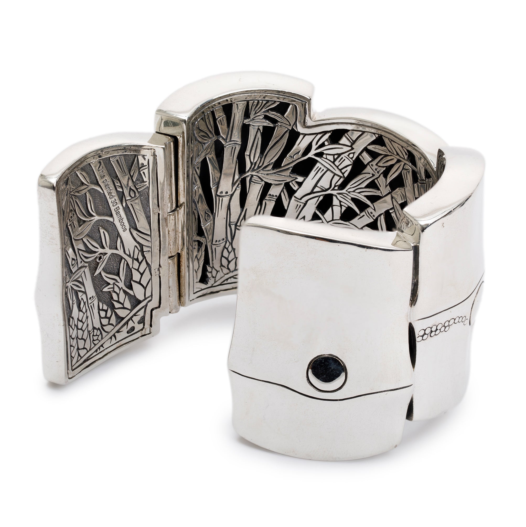 John Hardy Sterling Silver Extra Wide Bamboo Hinged Cuff Bangle