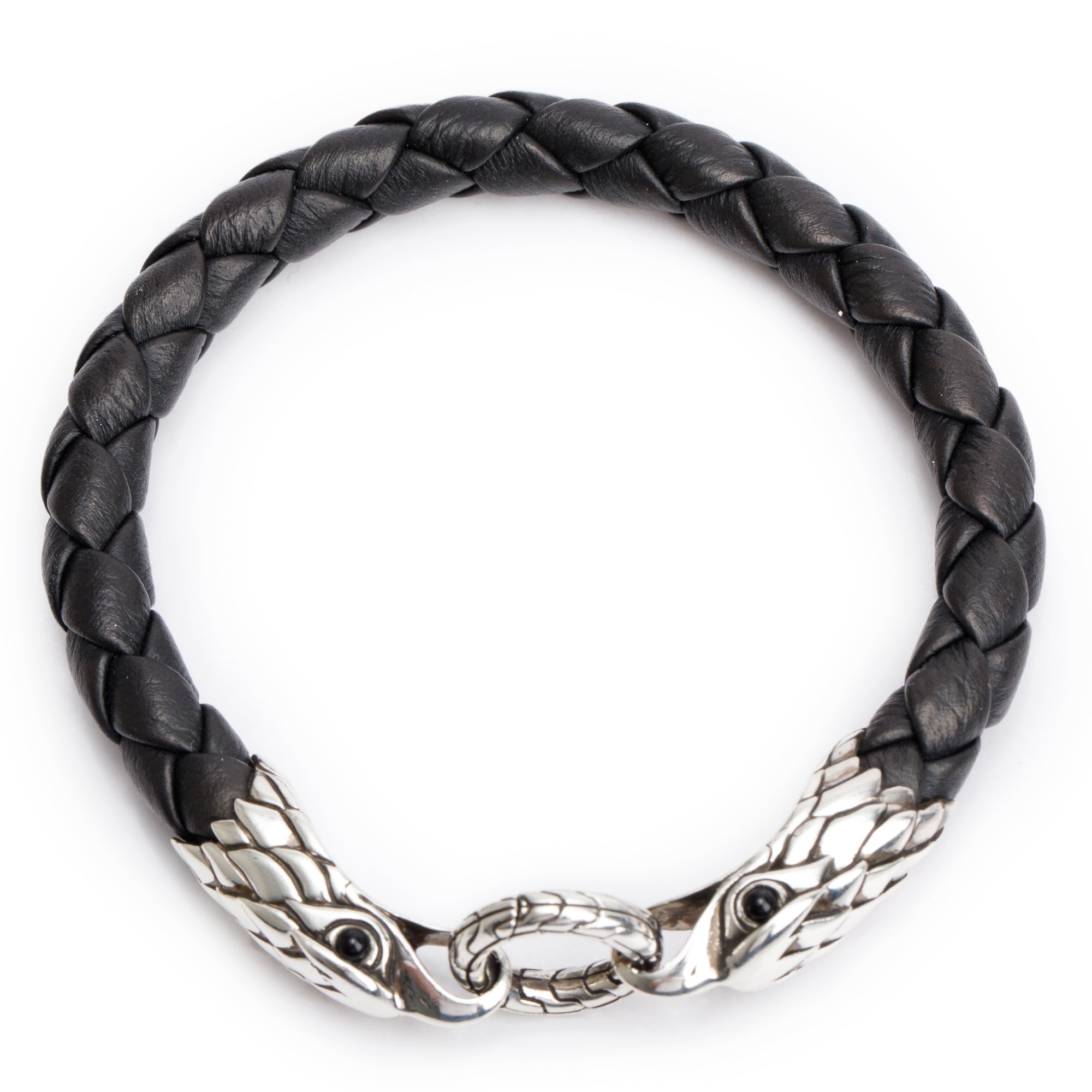 John Hardy Sterling Silver Legends Eagle Double Head Black Leather Bracelet with Black Onyx