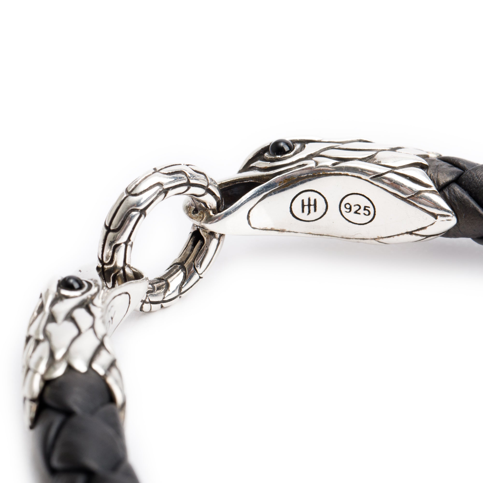John Hardy Sterling Silver Legends Eagle Double Head Black Leather Bracelet with Black Onyx