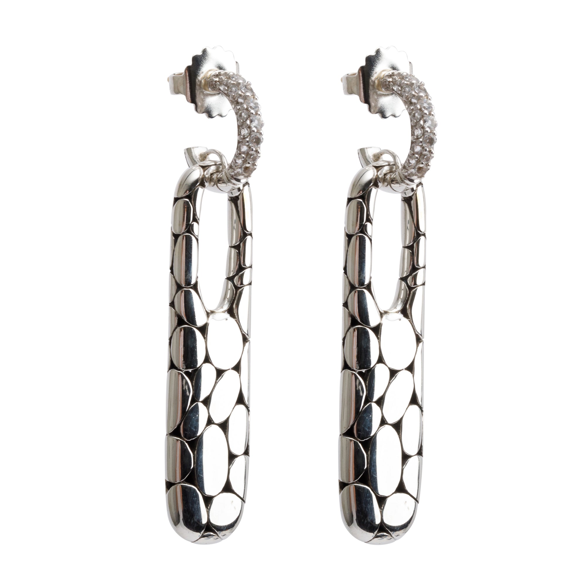 John Hardy Sterling Silver White Topaz Kali Lava Drop Earrings