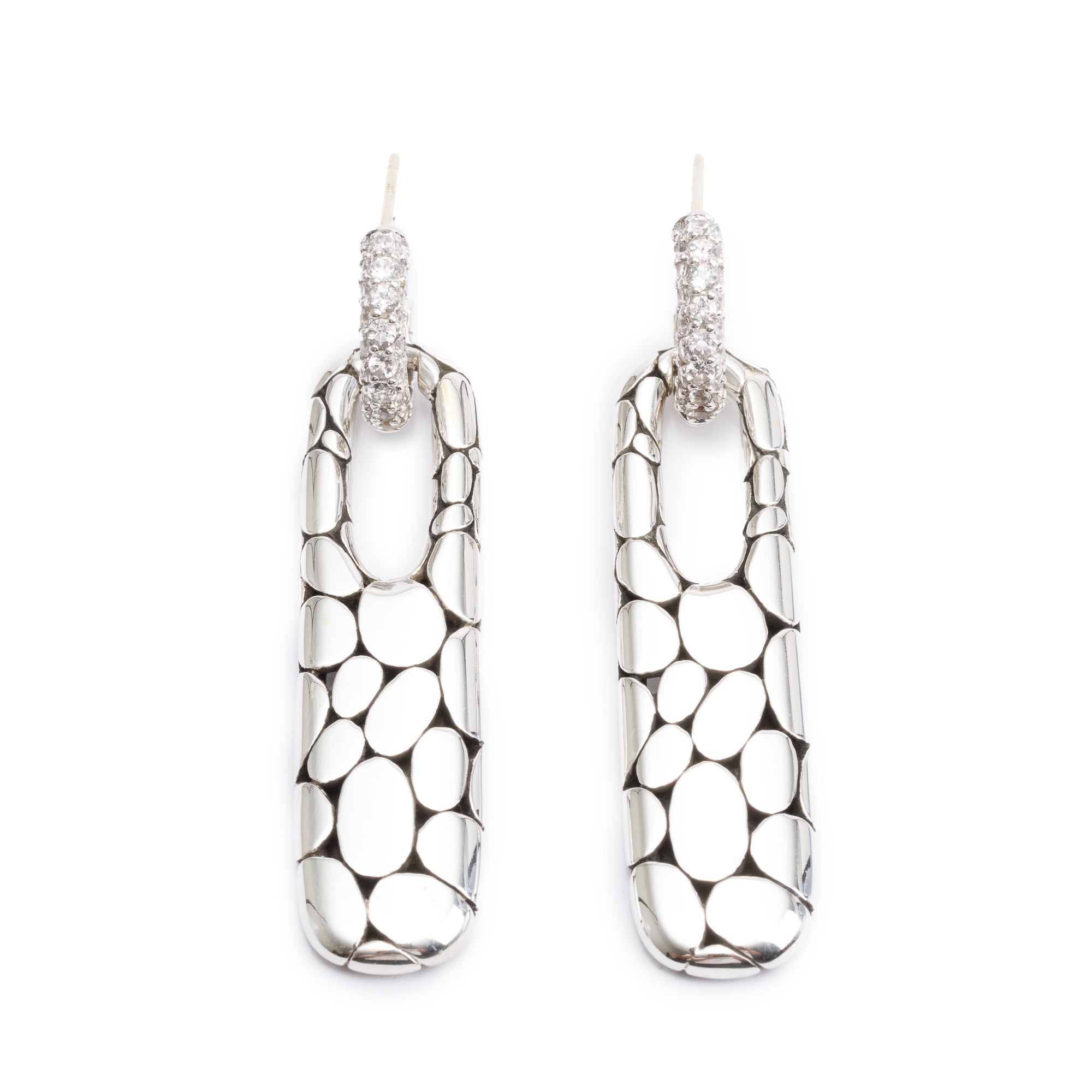 John Hardy Sterling Silver White Topaz Kali Lava Drop Earrings