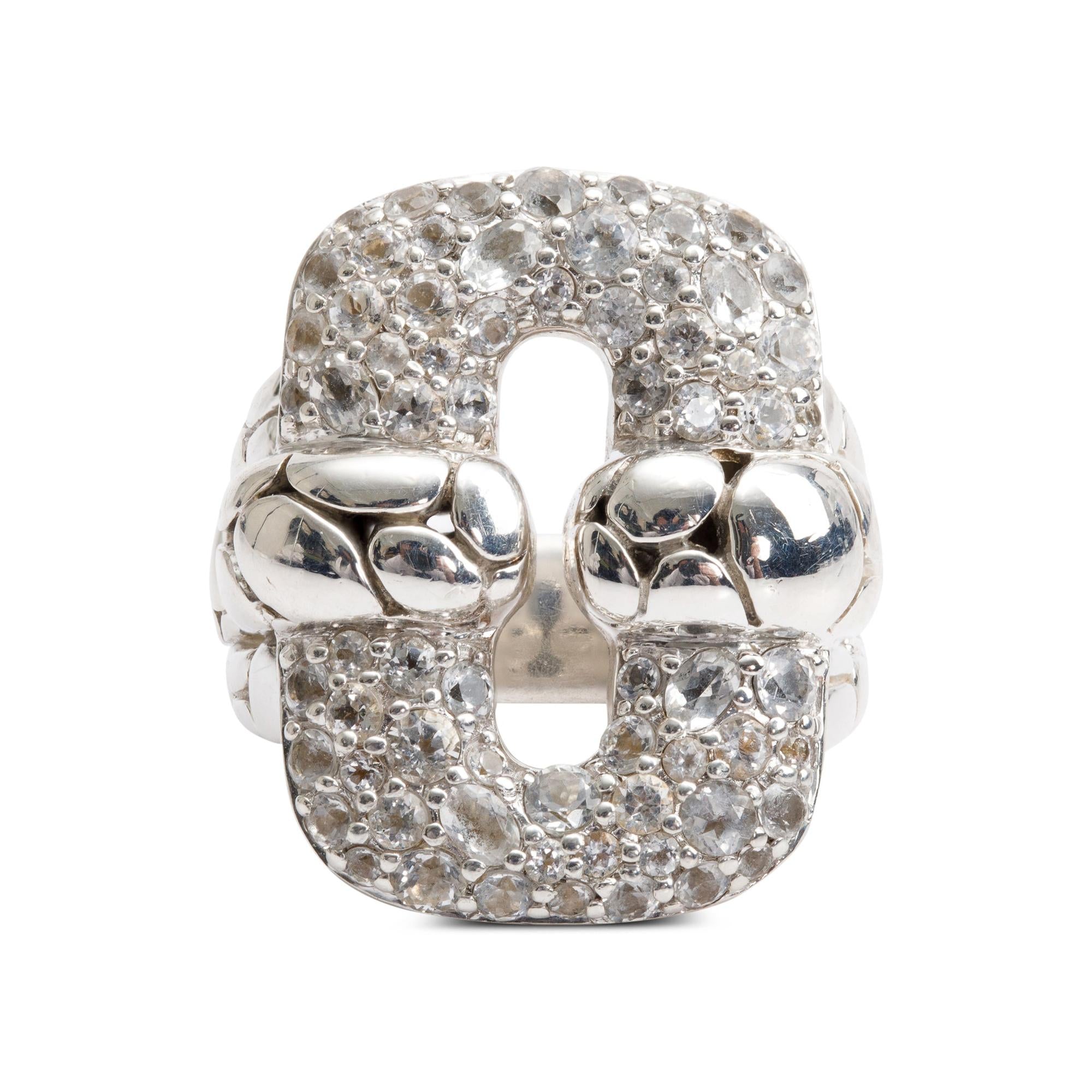 John Hardy Sterling Silver White Topaz Kali Lava Ring, Size 7.25