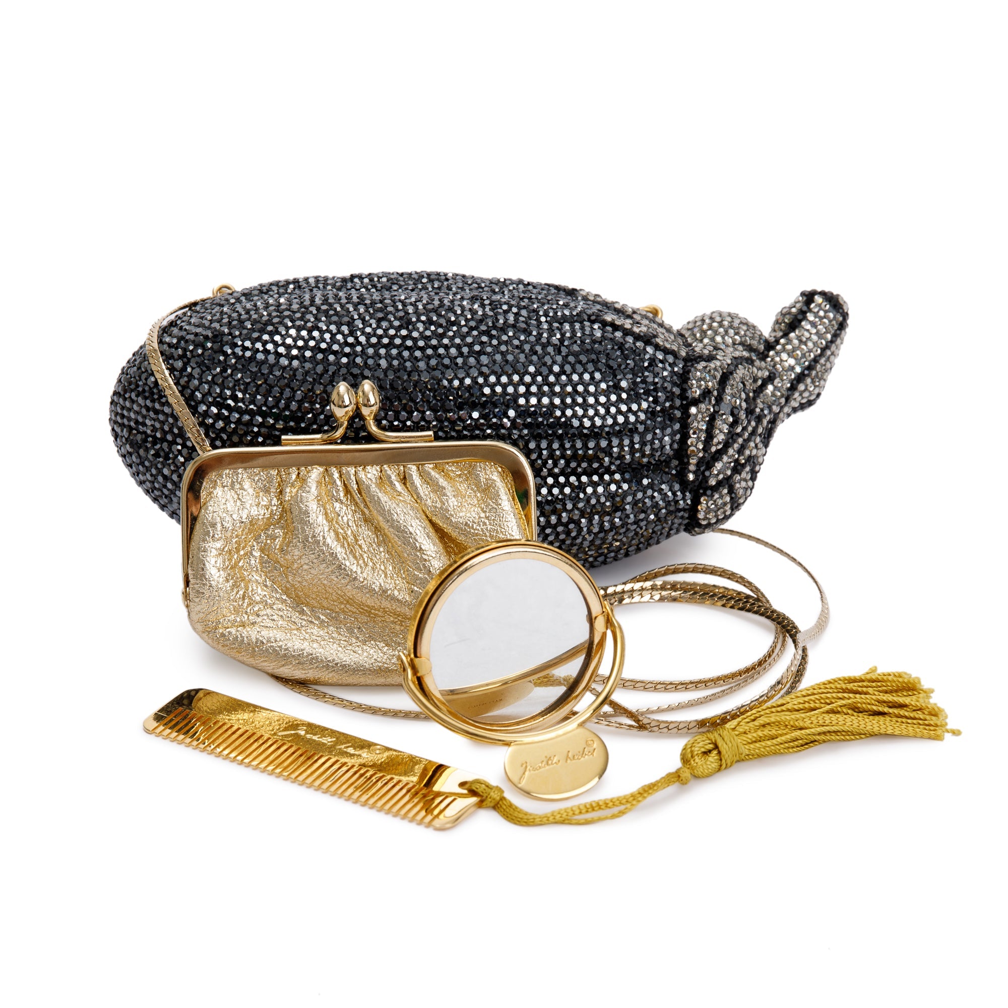 Judith Leiber Black & Clear Crystal Eggplant Minaudiere Evening Bag