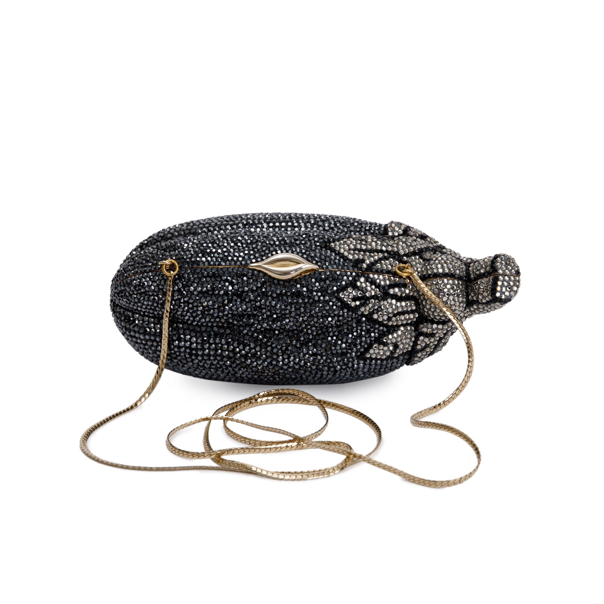 Judith Leiber Black & Clear Crystal Eggplant Minaudiere Evening Bag