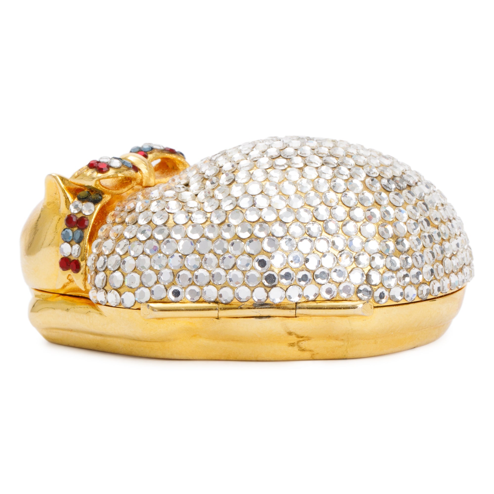 Judith Leiber Gold & Clear Crystal Sleeping Cat Pill Box