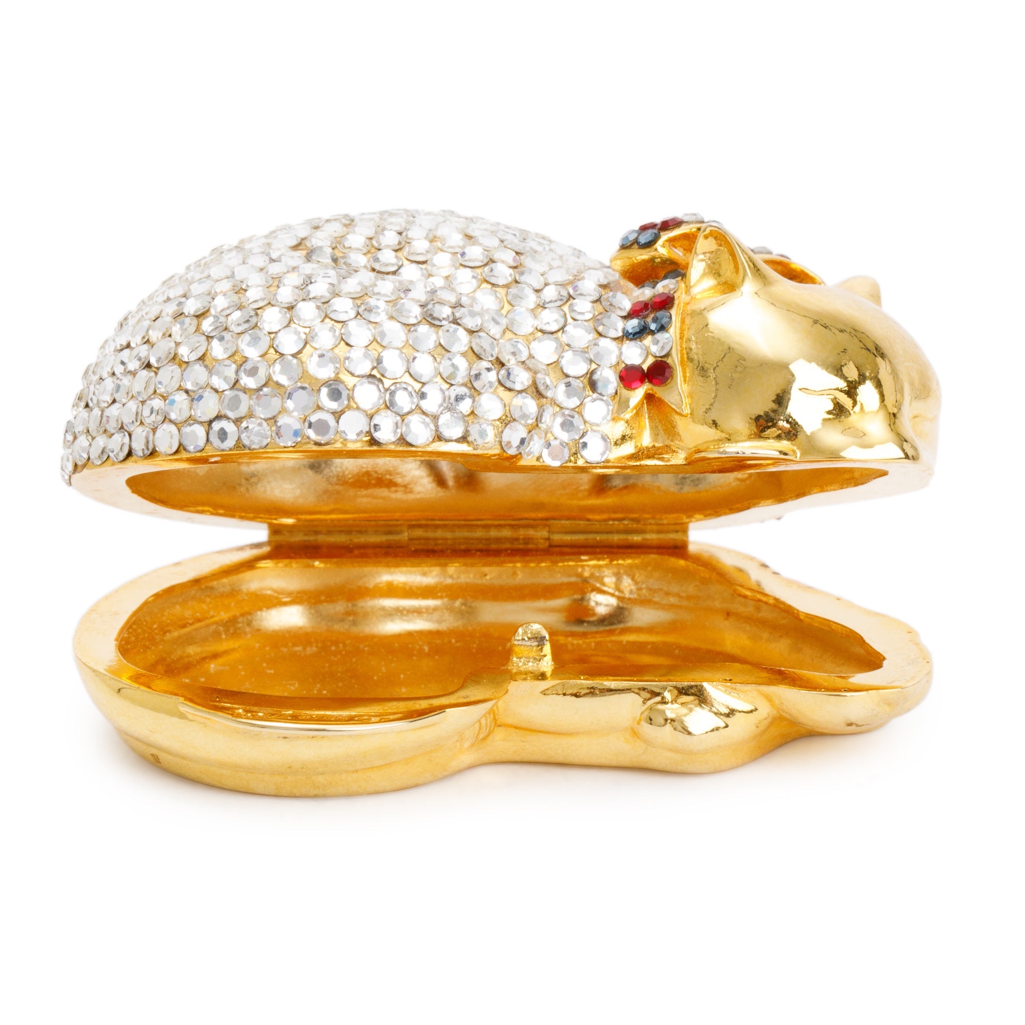 Judith Leiber Gold & Clear Crystal Sleeping Cat Pill Box