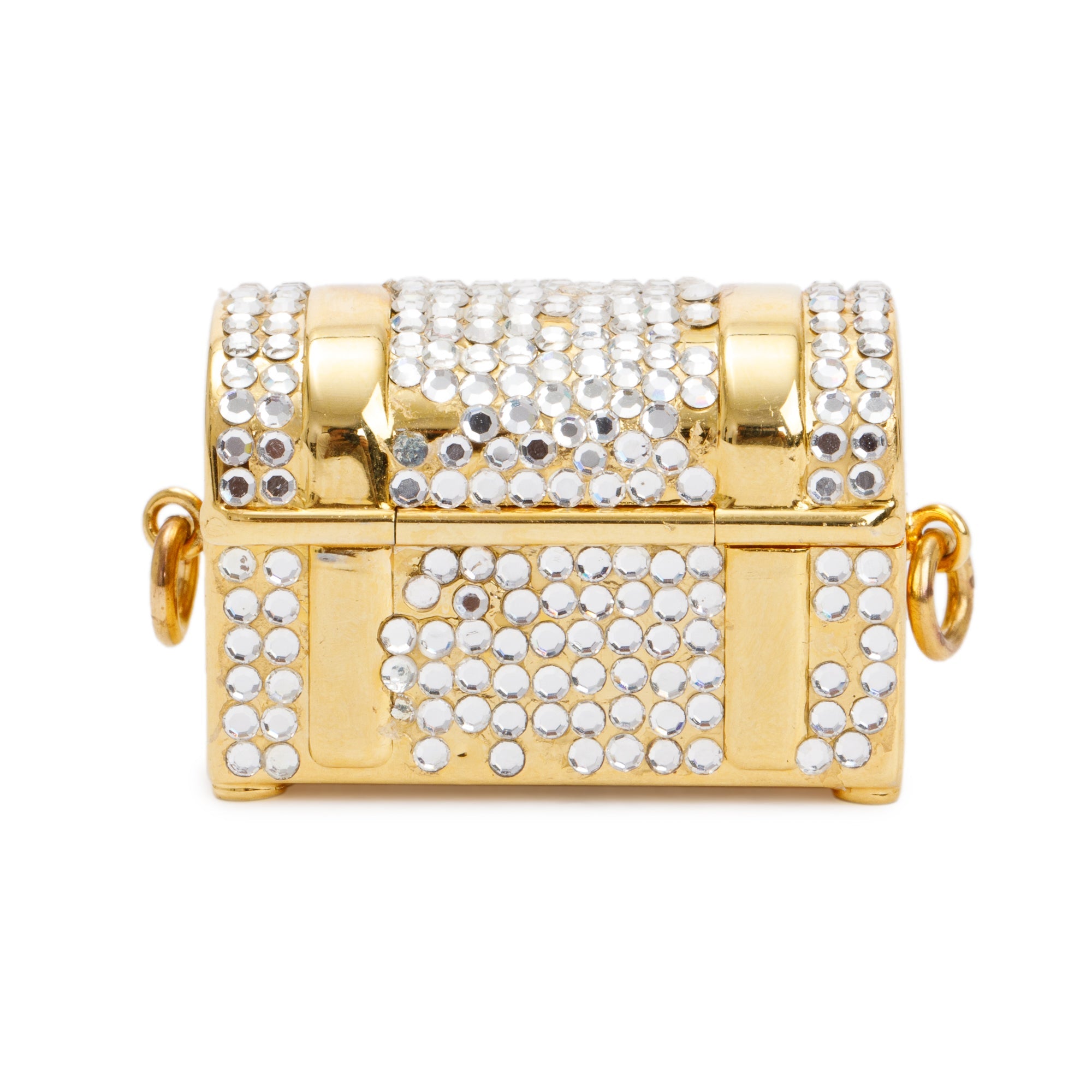 Judith Leiber Gold & Clear Crystal Treasure Chest Pill Box