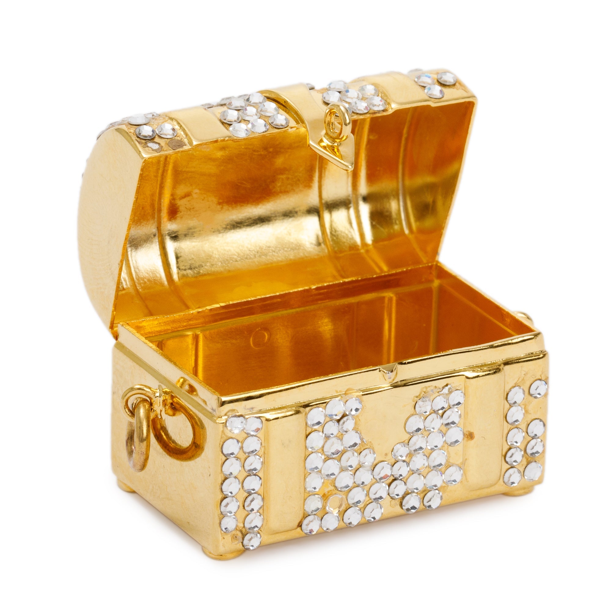 Judith Leiber Gold & Clear Crystal Treasure Chest Pill Box