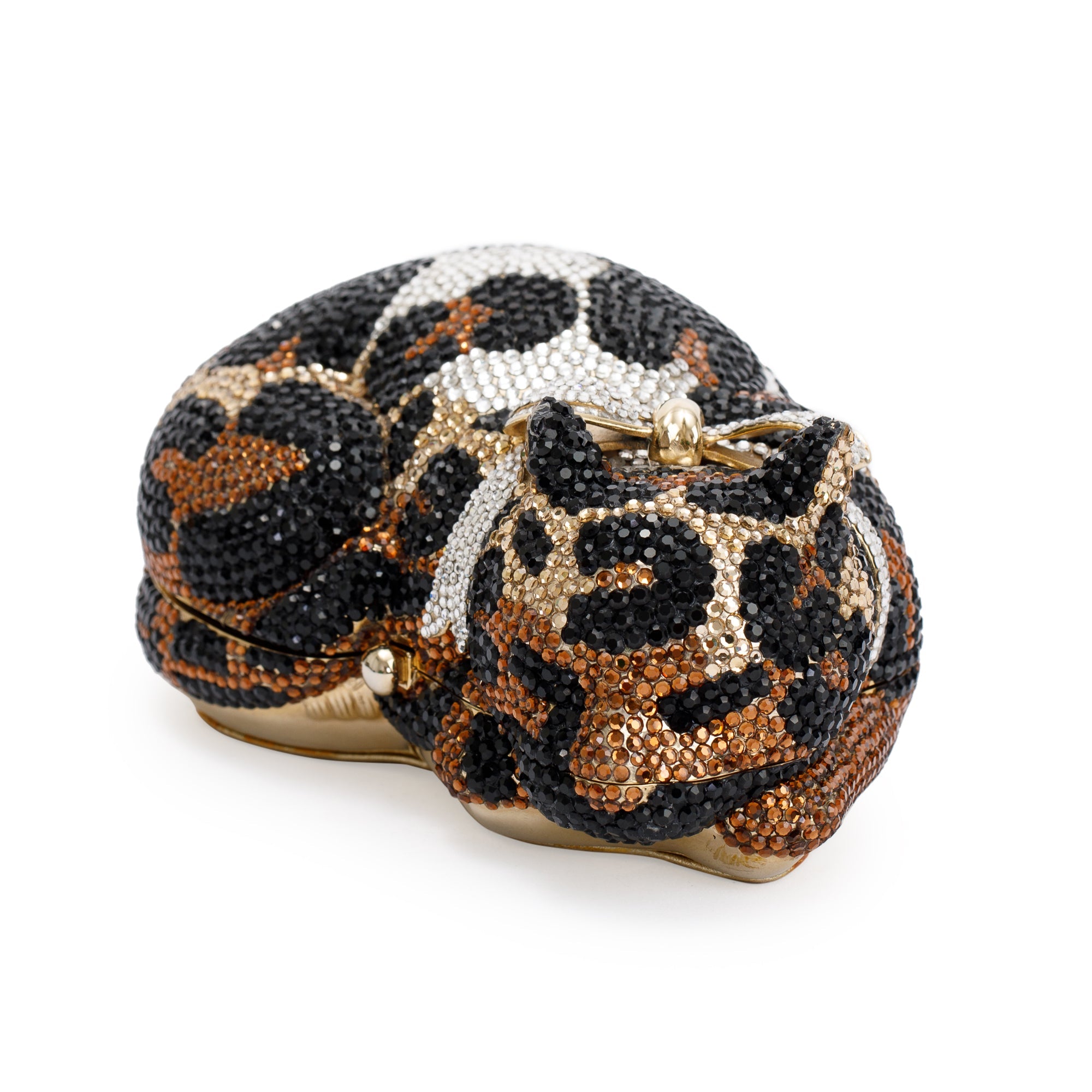 Judith Leiber Multicolour Crystal Embellished Sleeping Cat Minaudiere Evening Clutch