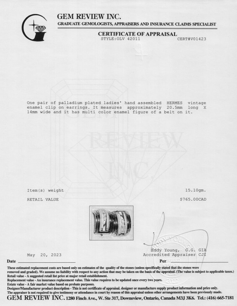 Hermes Vintage Enamel Clip-On Earrings