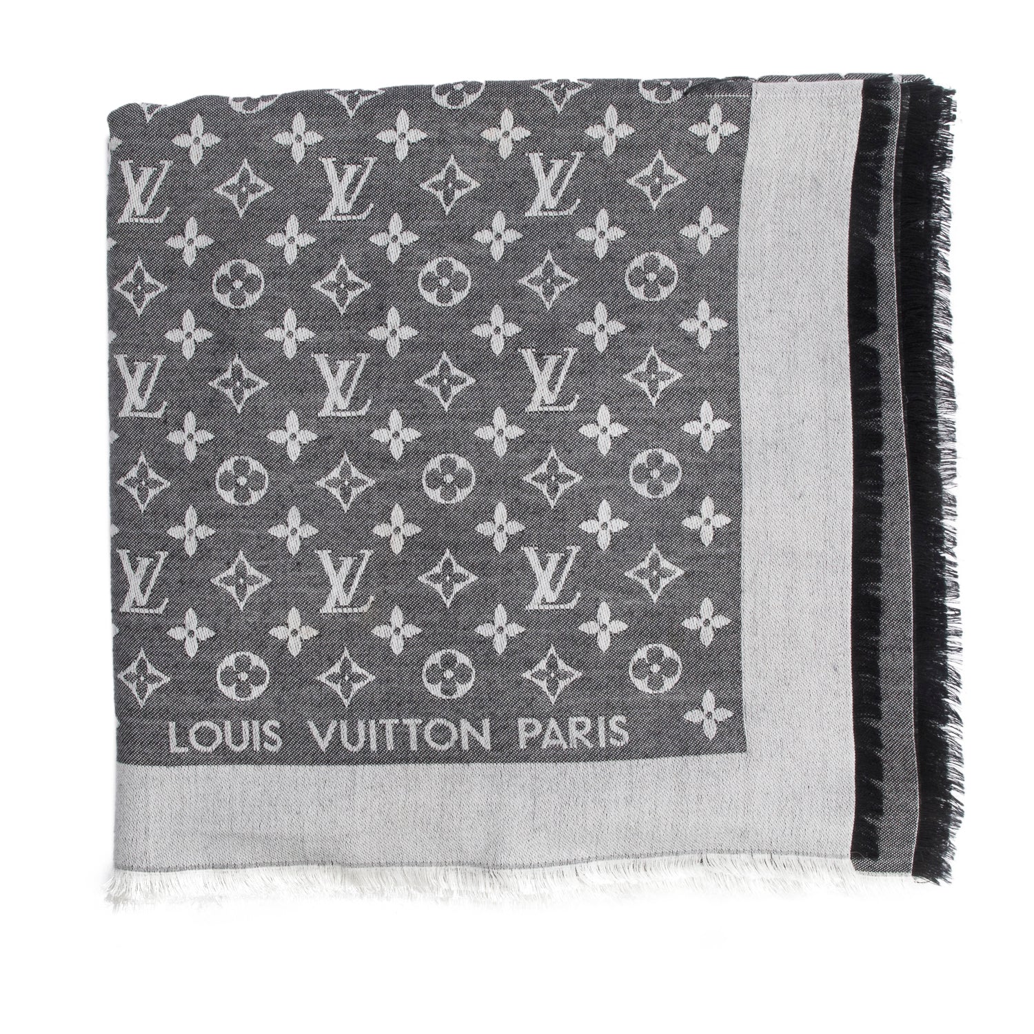 Louis Vuitton Grey Monogram Silk/Wool My Daily Denim Shawl Scarf w/ Box