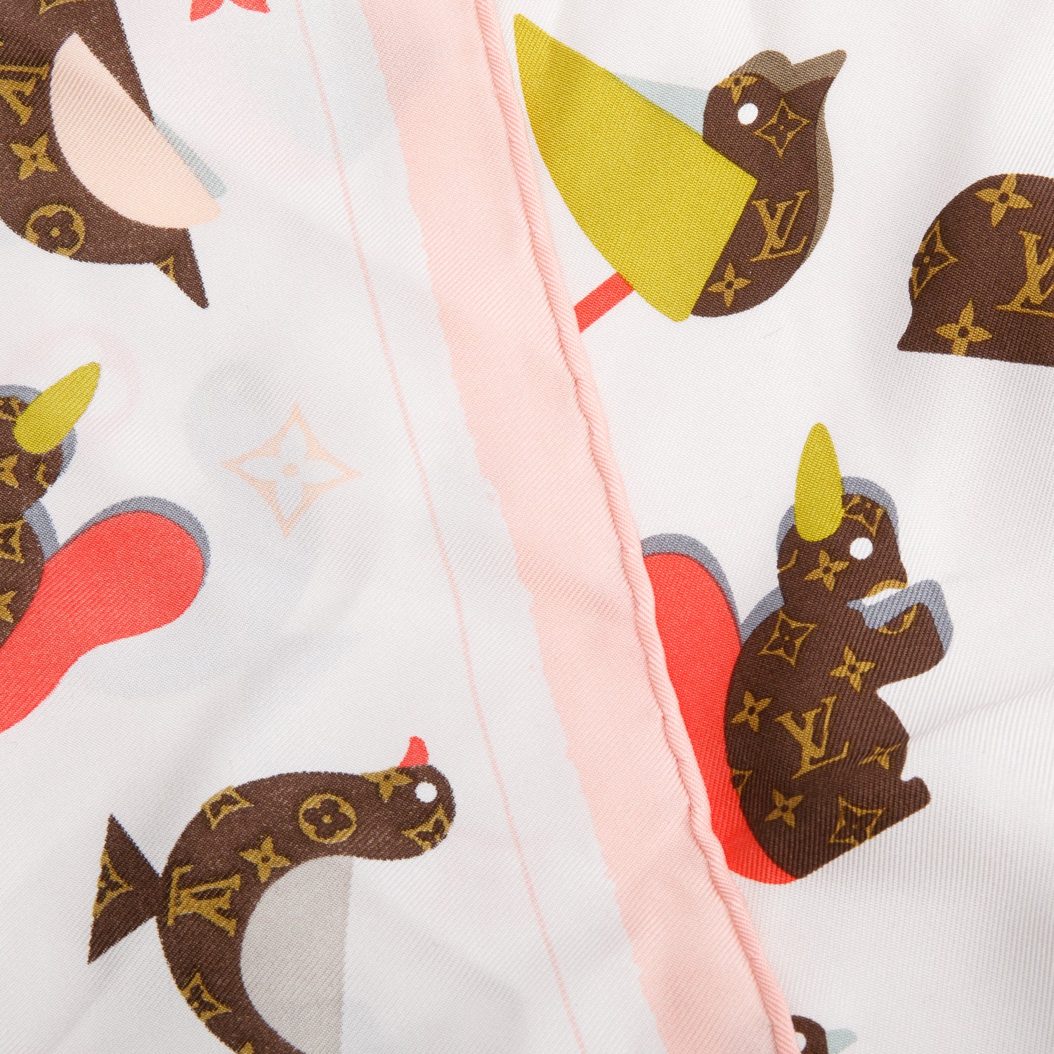 Louis Vuitton Pink Multicolor Monogram Animania Square Silk Scarf