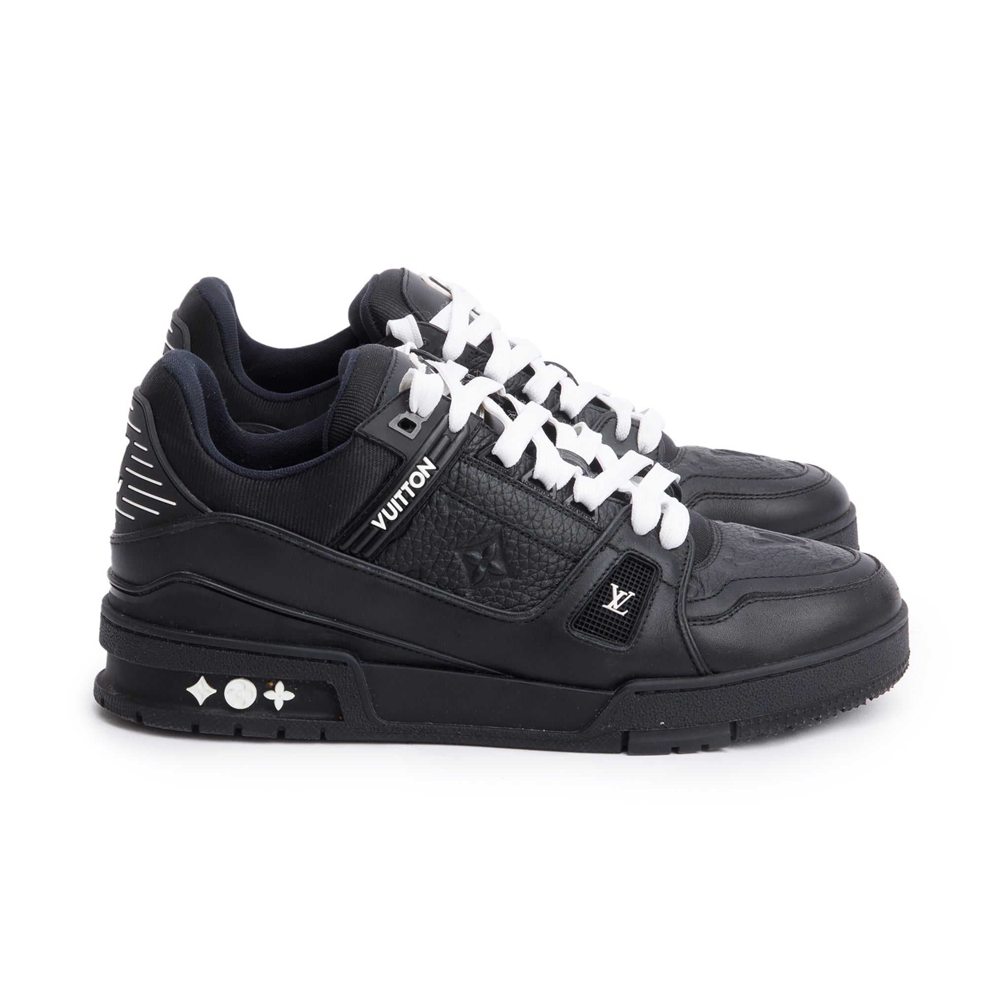 Louis Vuitton 2023 Black Embossed Calfskin Leather Trainer Sneakers, Men's Size 7.5