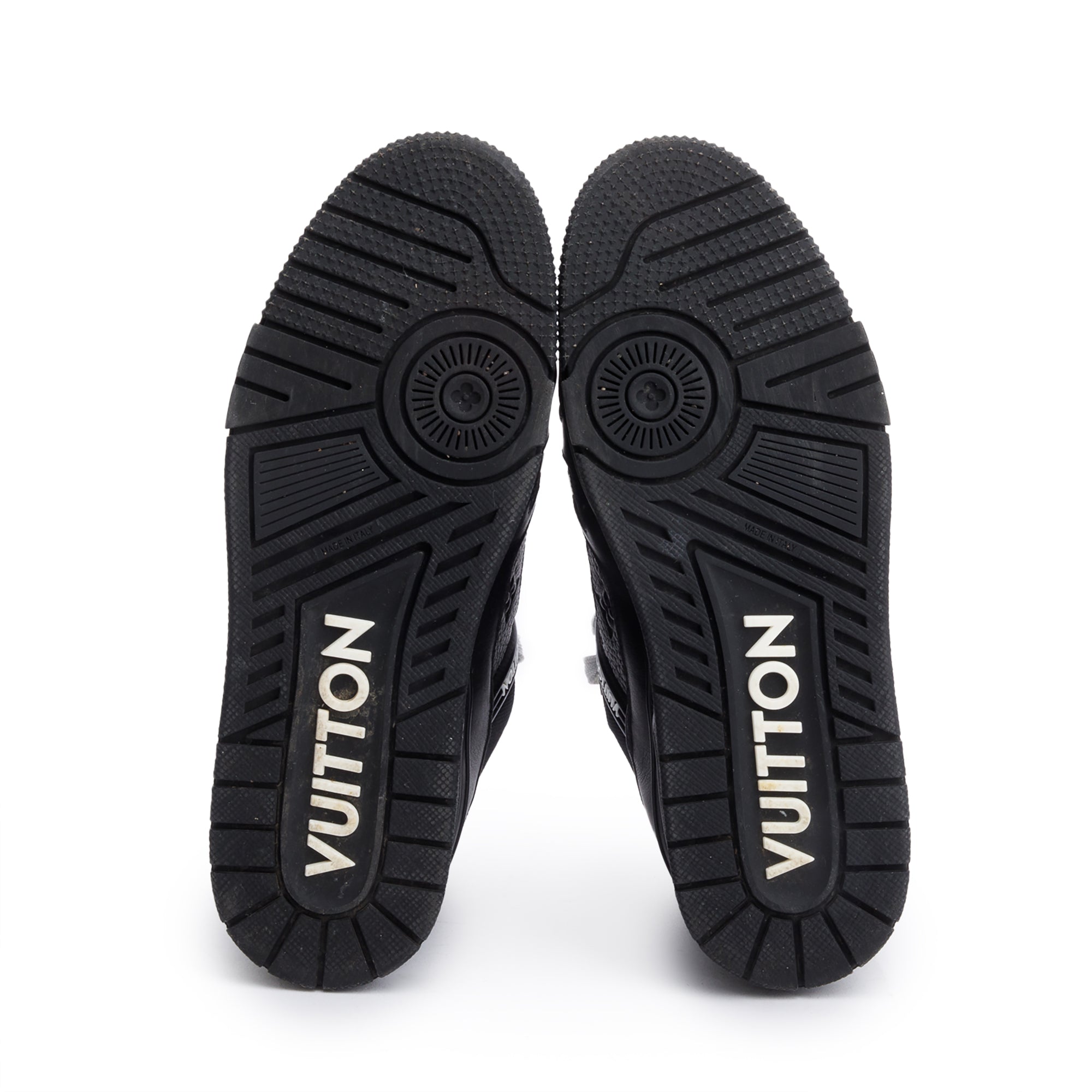 Louis Vuitton 2023 Black Embossed Calfskin Leather Trainer Sneakers, Men's Size 7.5