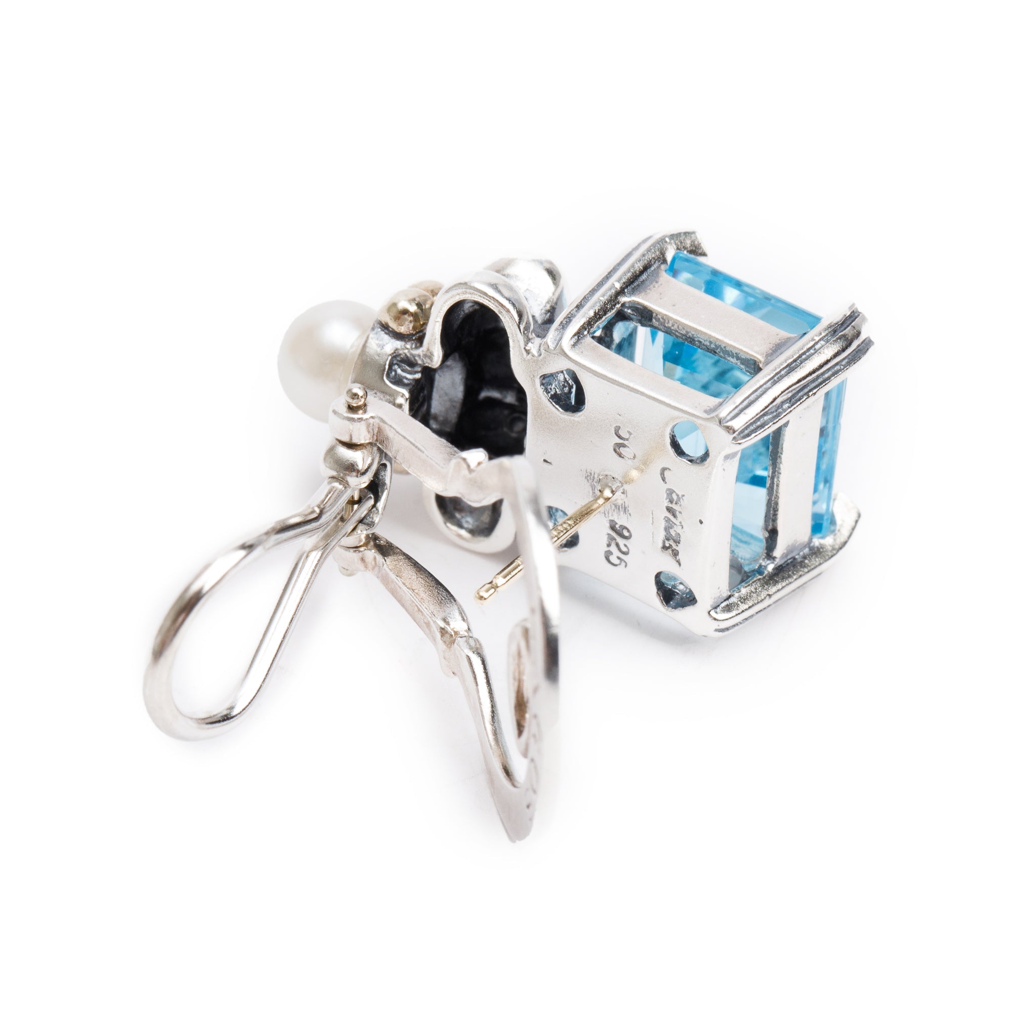 Lagos Sterling Silver & 18k Yellow Gold Blue Topaz & Pearl Earrings