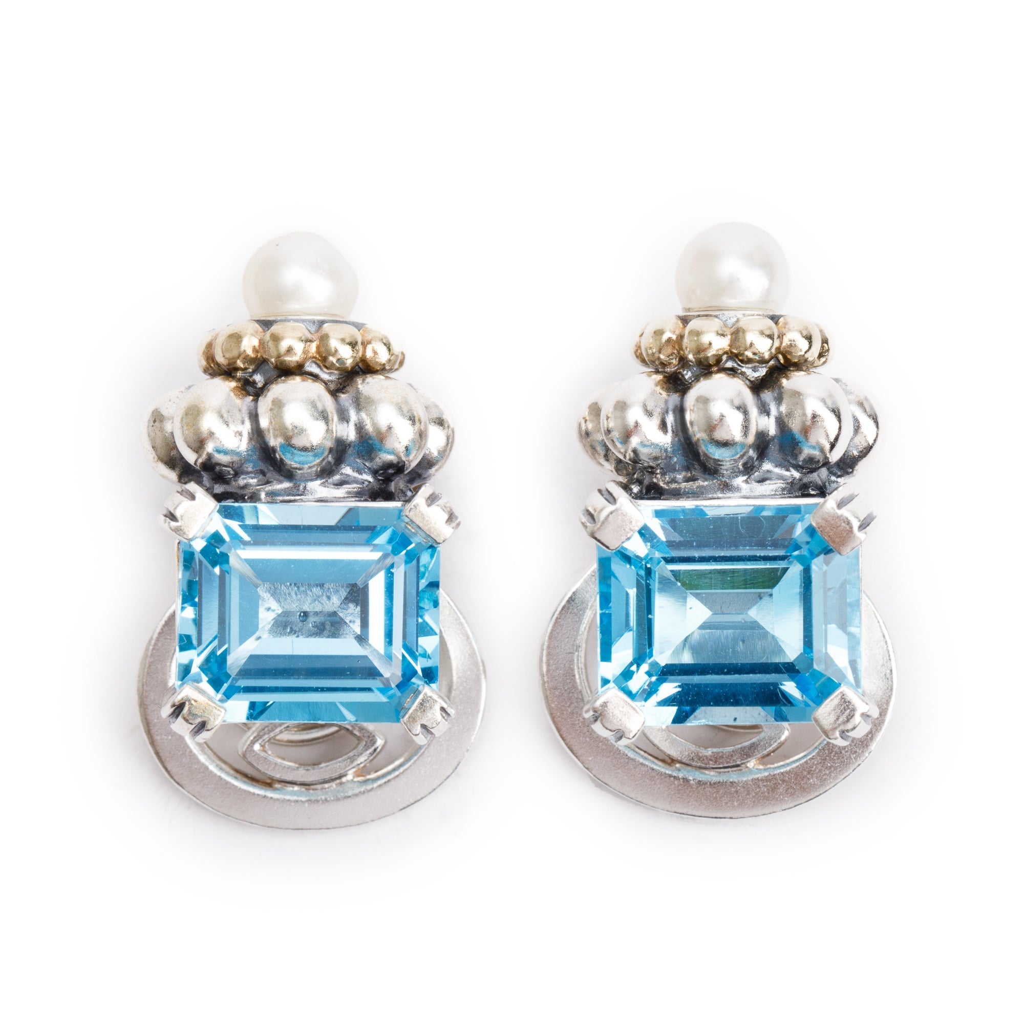 Lagos Sterling Silver & 18k Yellow Gold Blue Topaz & Pearl Earrings