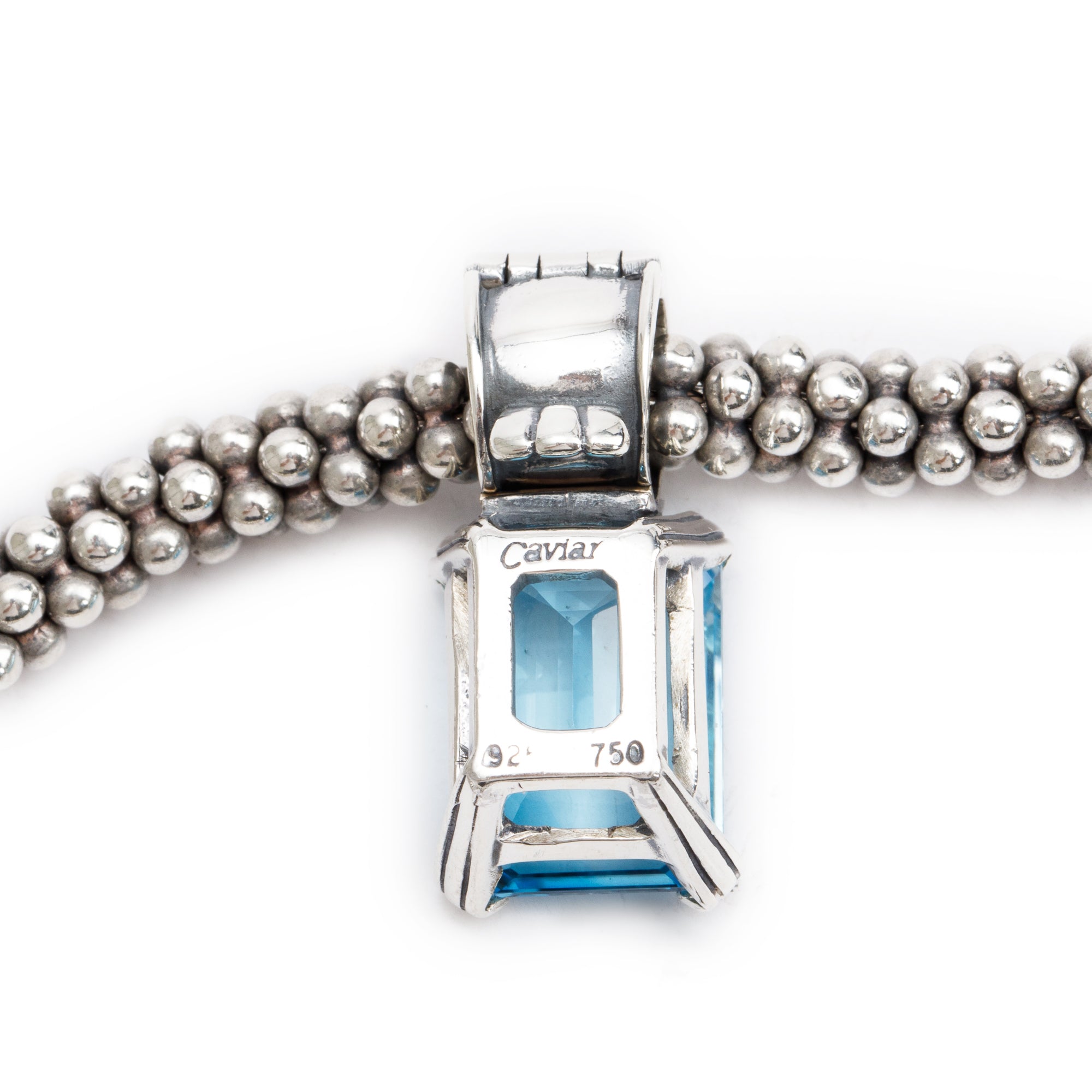 Lagos Sterling Silver & 18k Yellow Gold Blue Topaz Pendant on Caviar Necklace