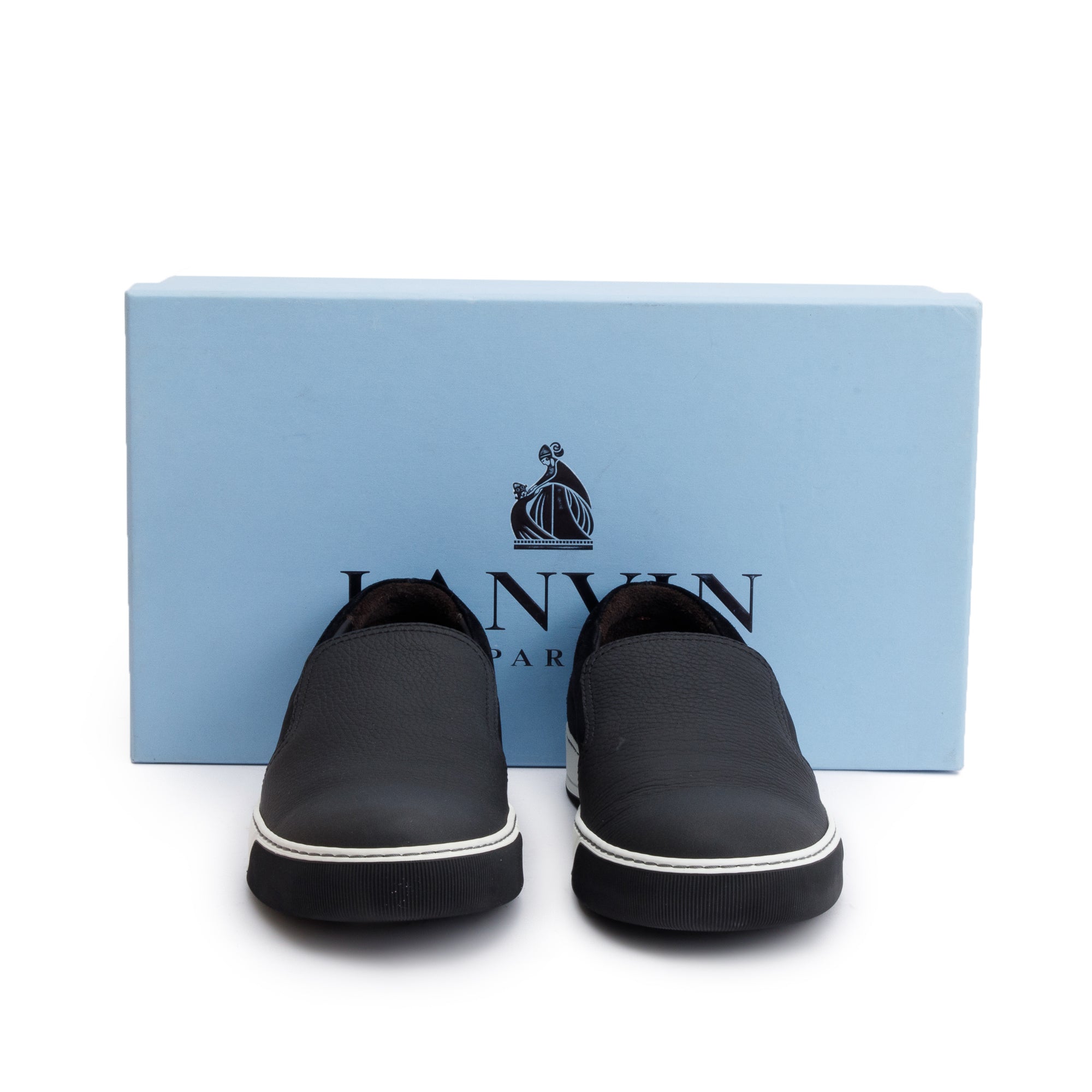 Lanvin Black Leather/Suede Slip On Sneakers, Size 6