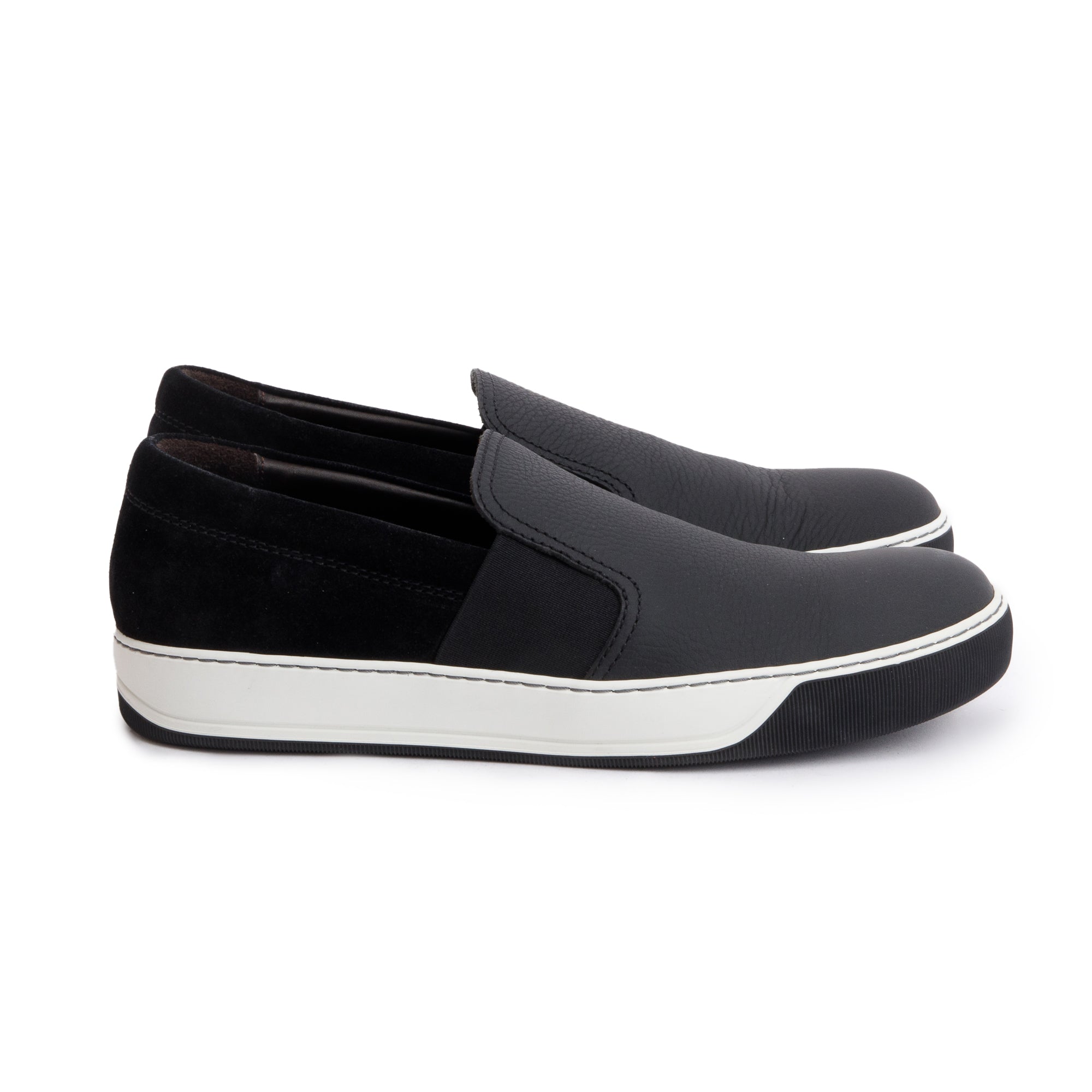 Lanvin Black Leather/Suede Slip On Sneakers, Size 6