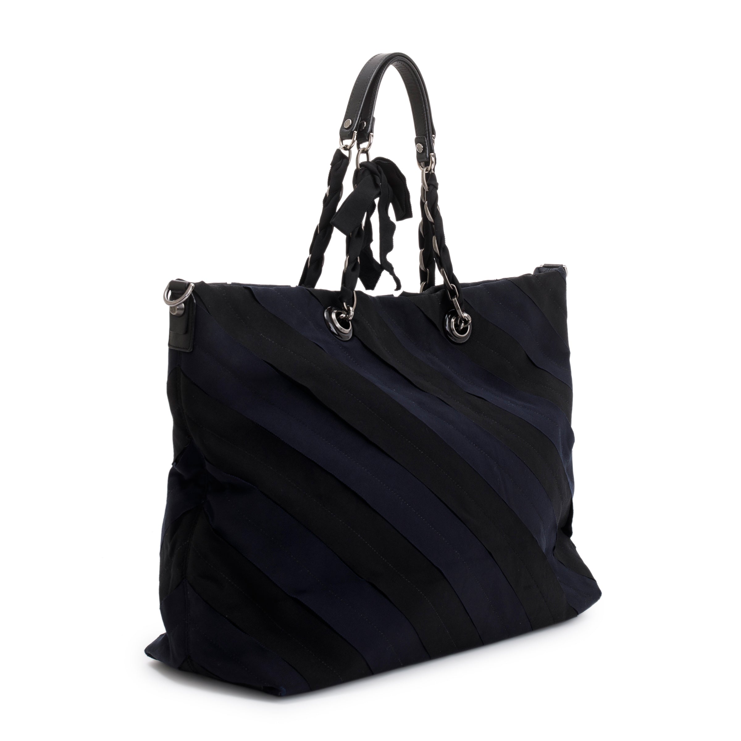 Lanvin Blue/Black Nylon Leather Trimmed Tote