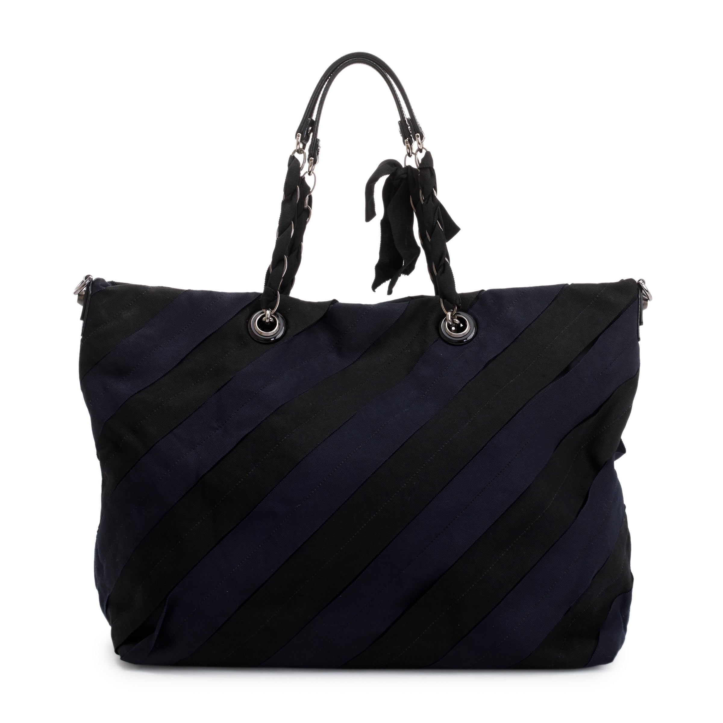 Lanvin Blue/Black Nylon Leather Trimmed Tote