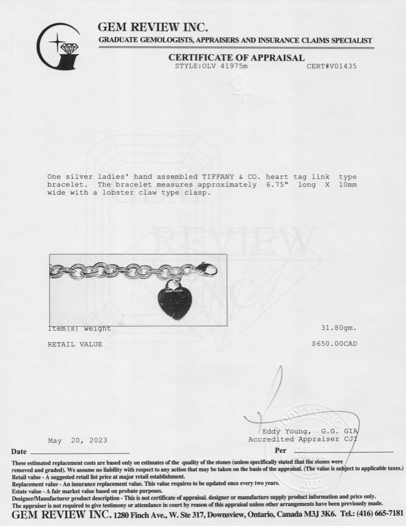 Tiffany & Co. Heart Tag Charm Bracelet