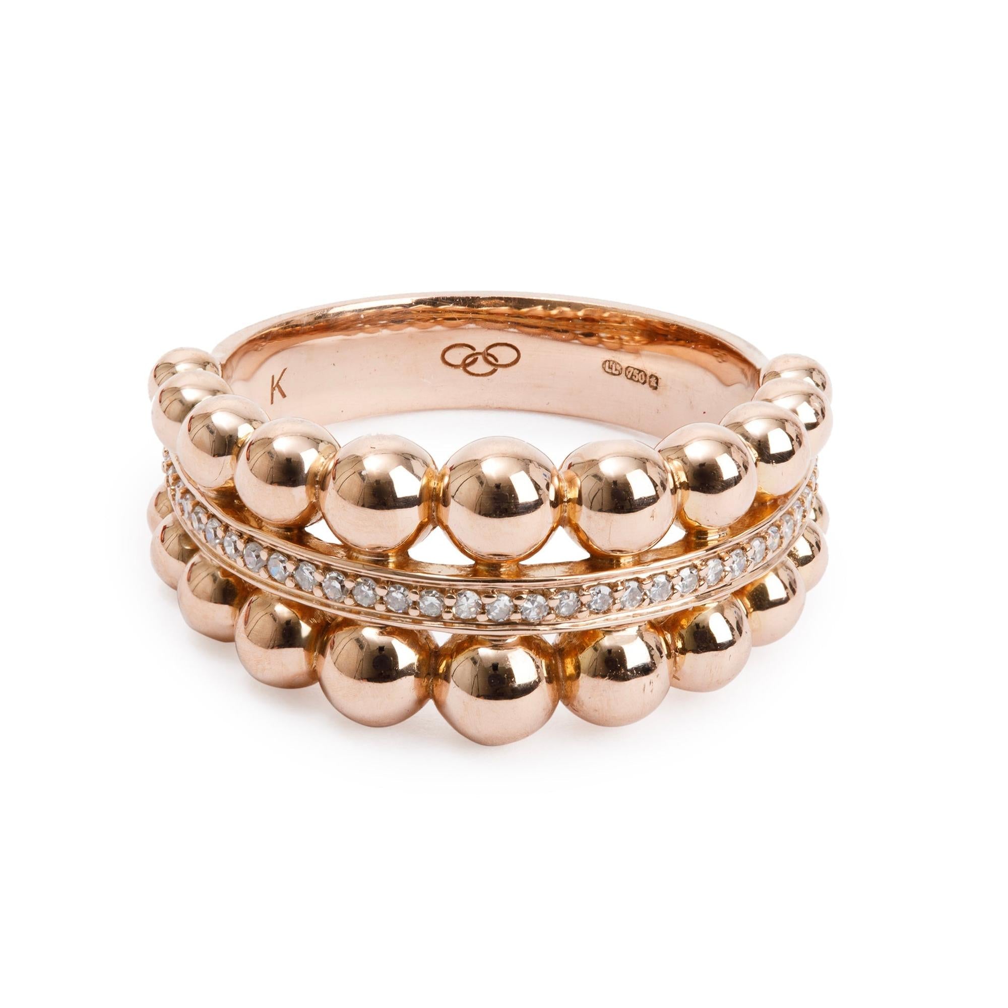 Links of London 18k Rose Gold Effervescence Diamond Bubble Ring, Size 4.75