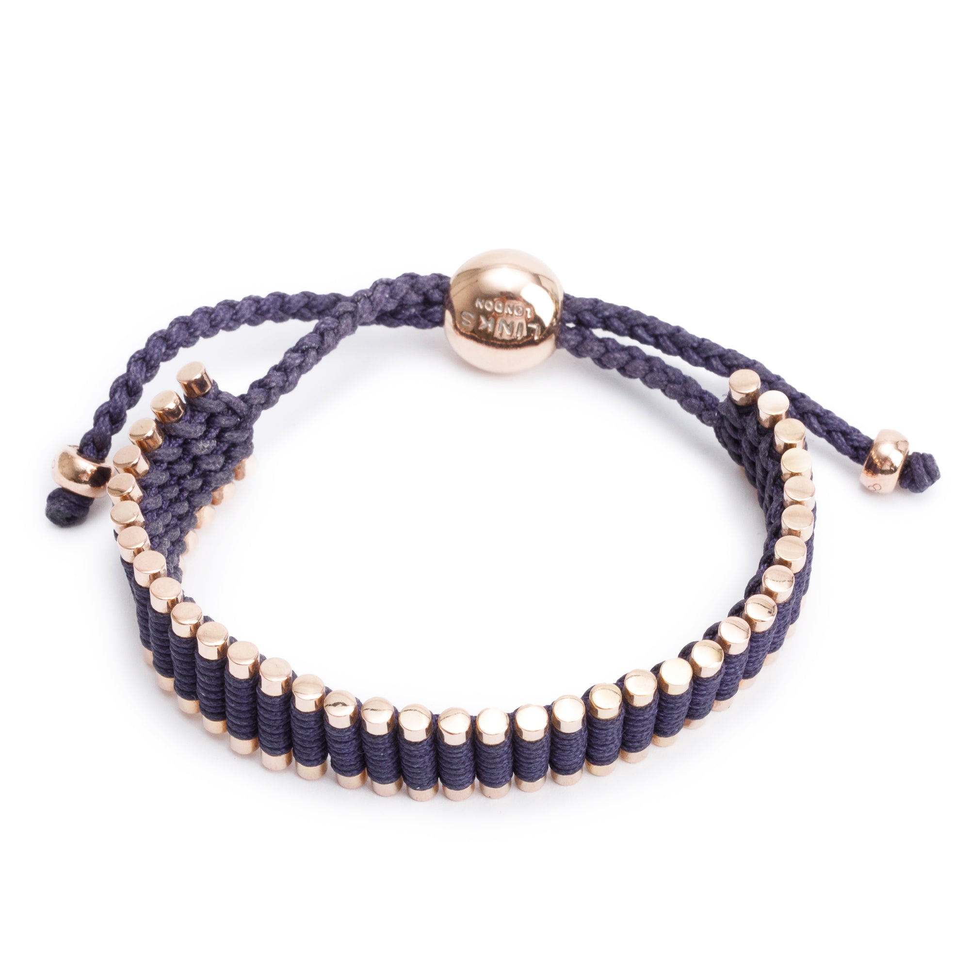 Links of London Rose Gold Plated Sterling Silver Purple Friendship Bracelet w/ Box