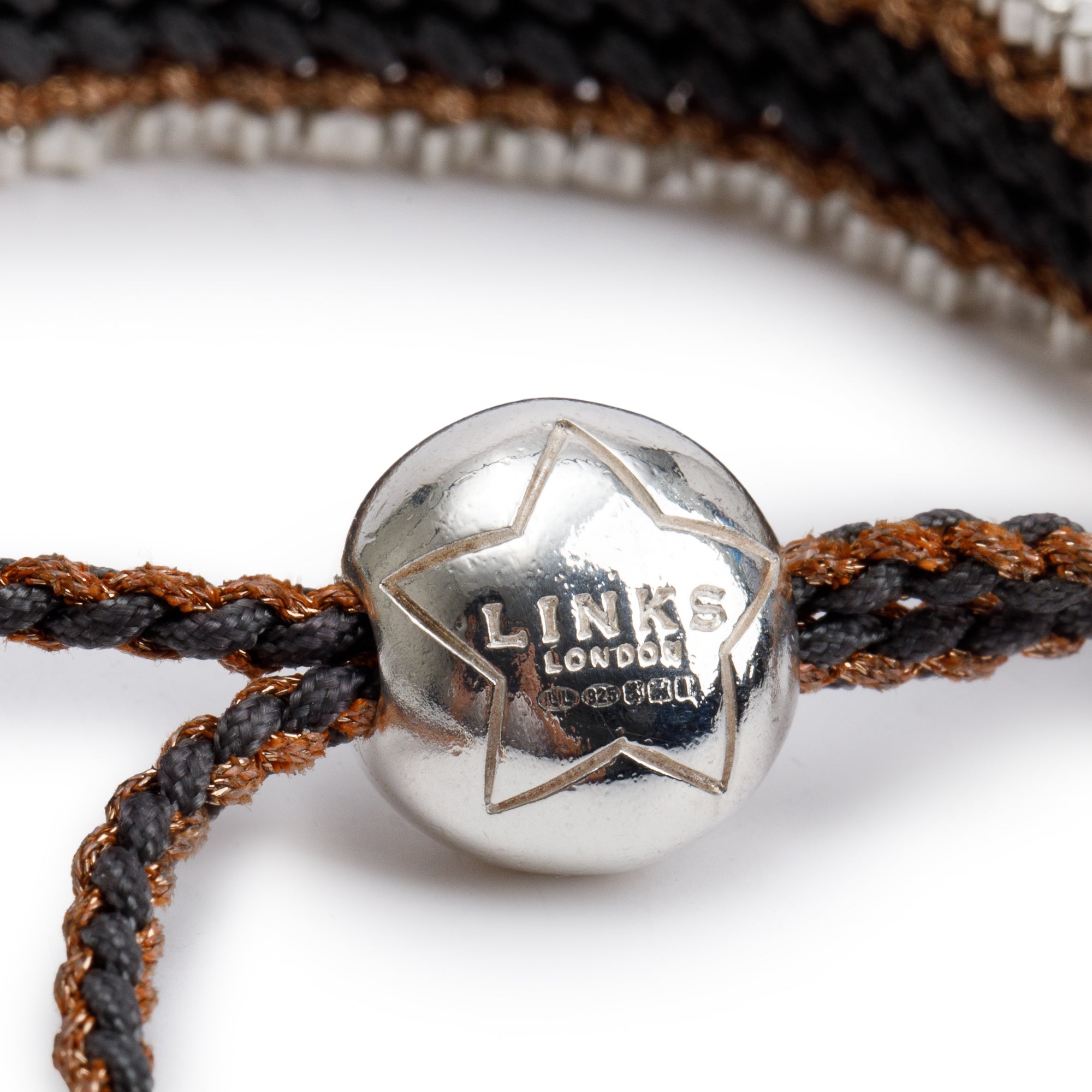 Links of London Sterling Rose Gold & Grey Cord Stars Friendship Bracelet