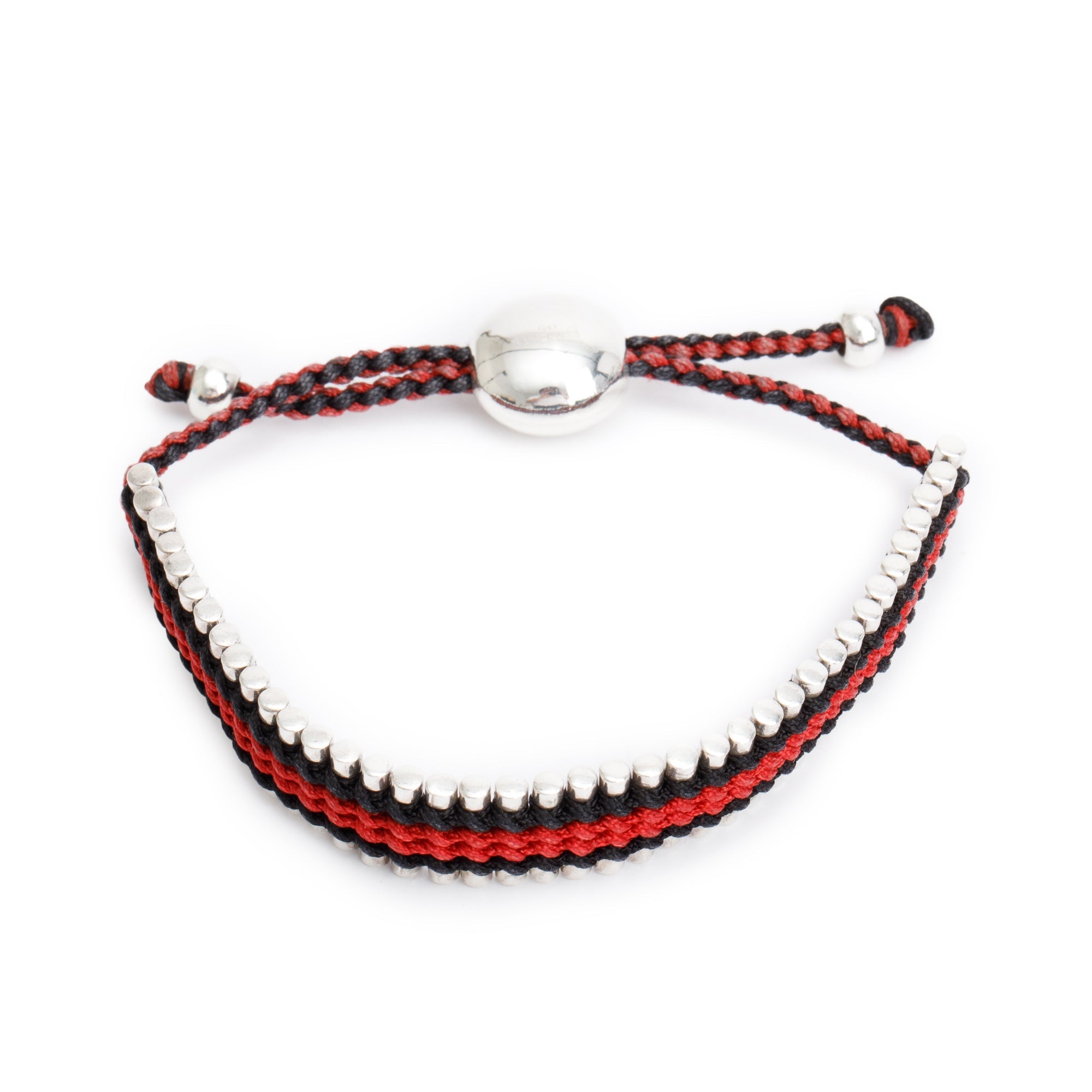 Links of London Sterling Silver Black & Red Cord Friendship Bracelet