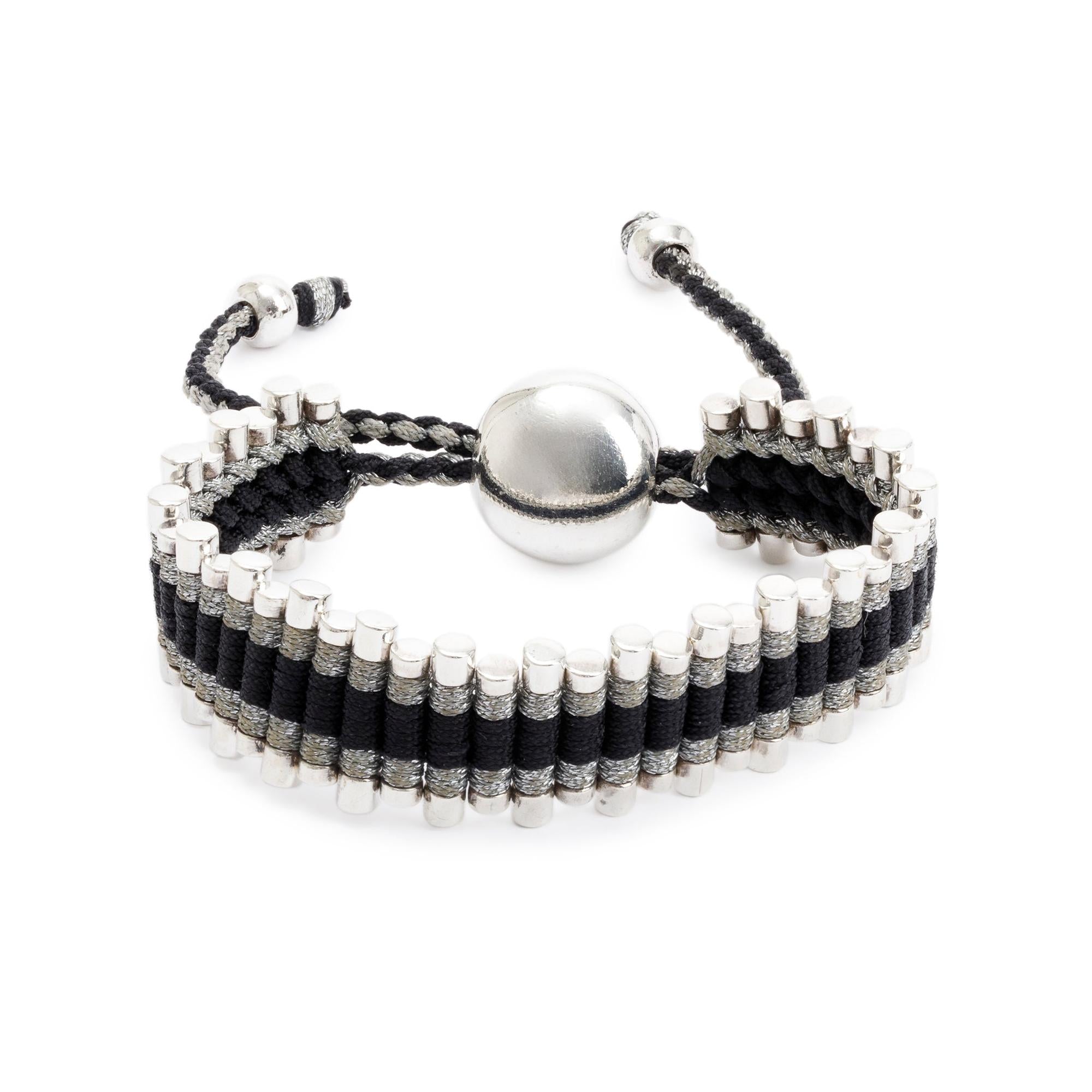 Links of London Sterling Silver Black & Silver Cord Friendship Bracelet