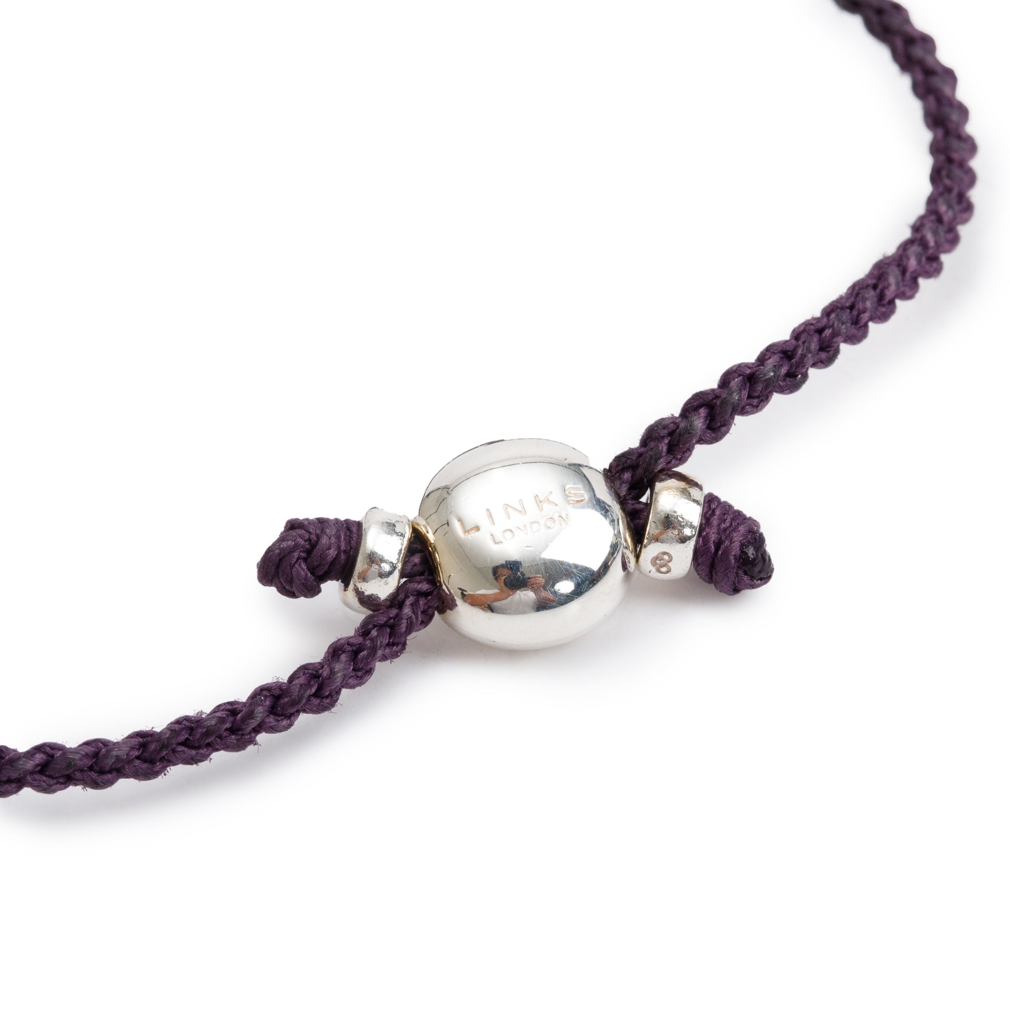 Links of London Sterling Silver Dark Purple Narrow Friendship Bracelet w/ Box