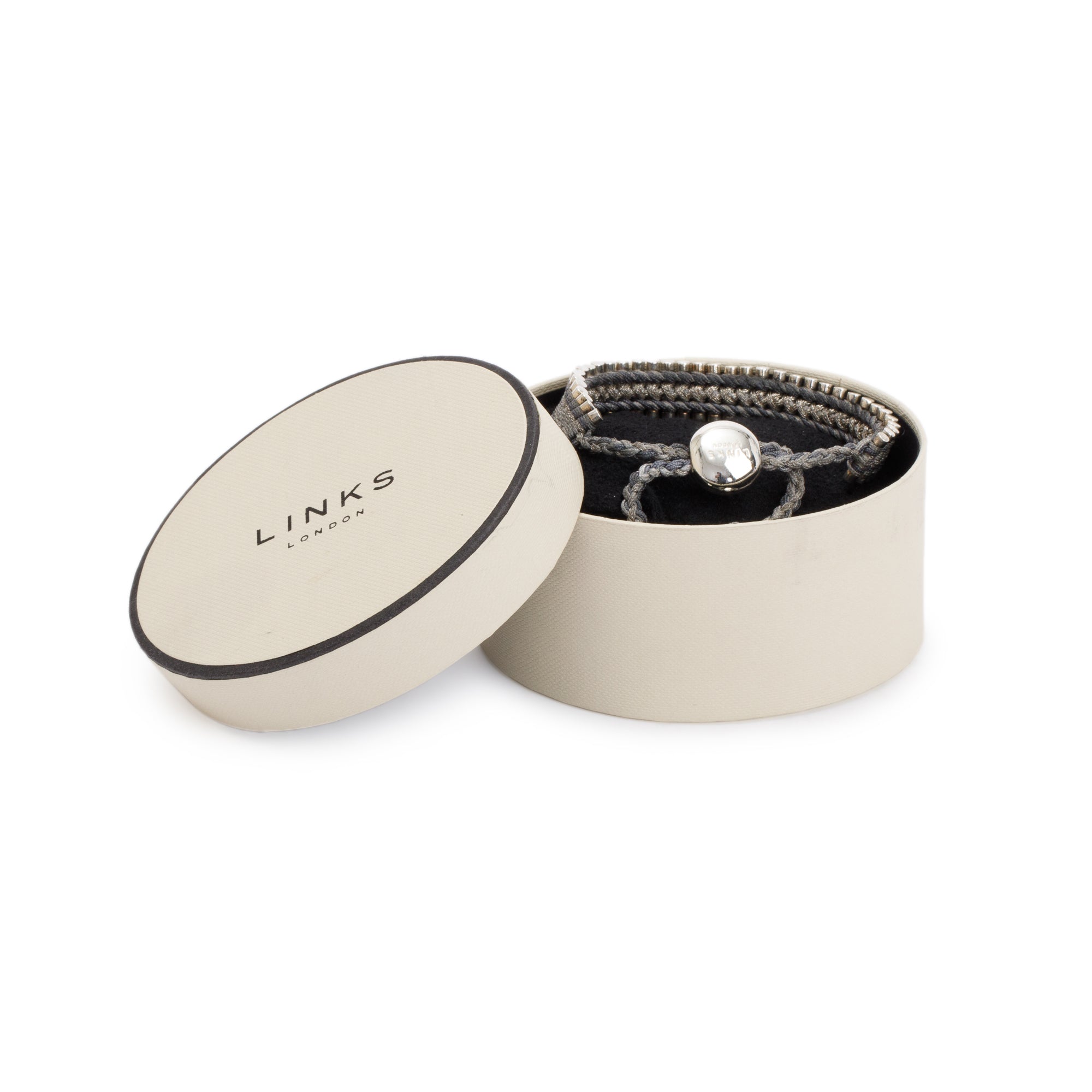 Links of London Sterling Silver Grey Friendship Bracelet w/ Box
