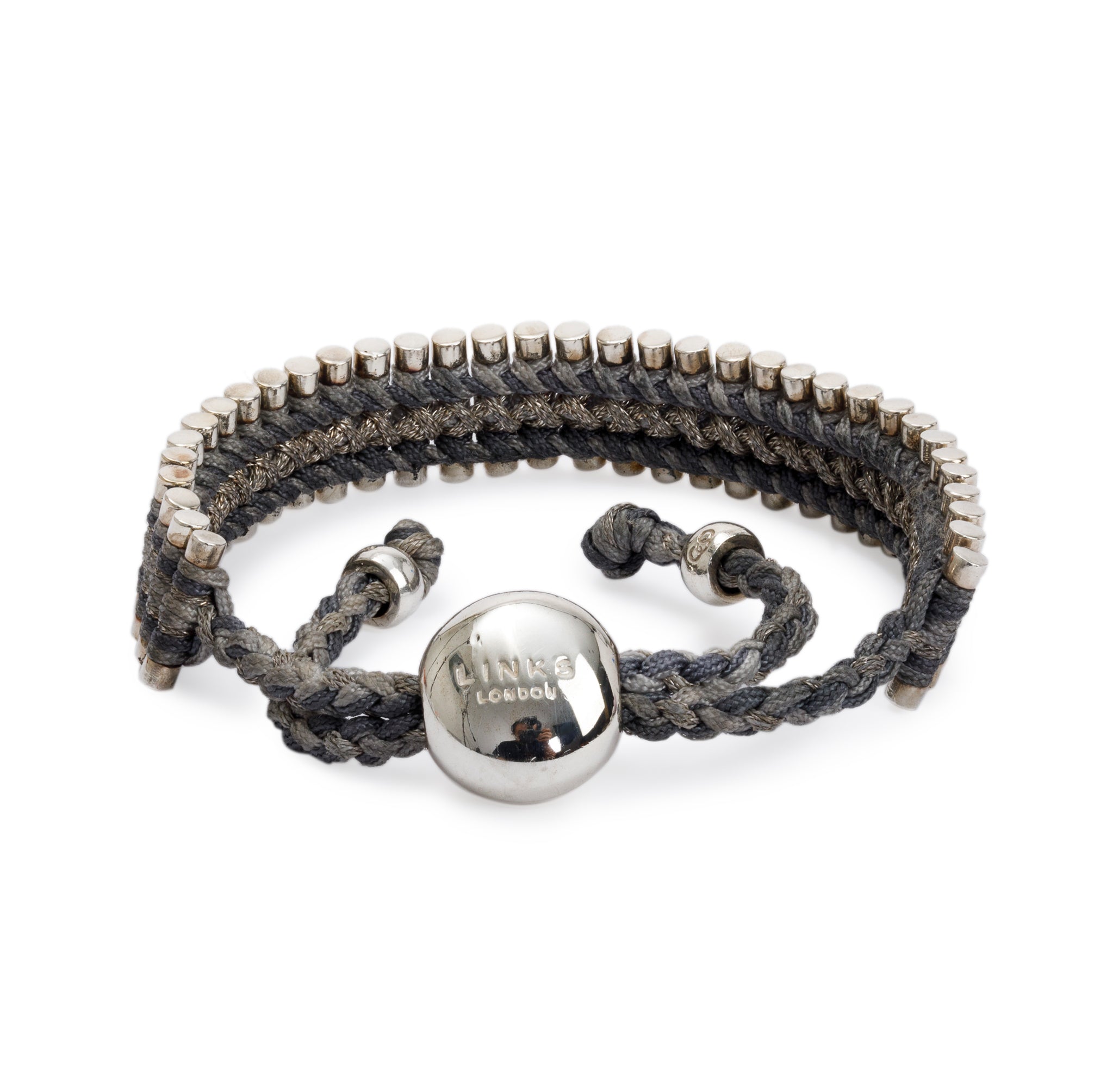 Links of London Sterling Silver Grey Friendship Bracelet w/ Box