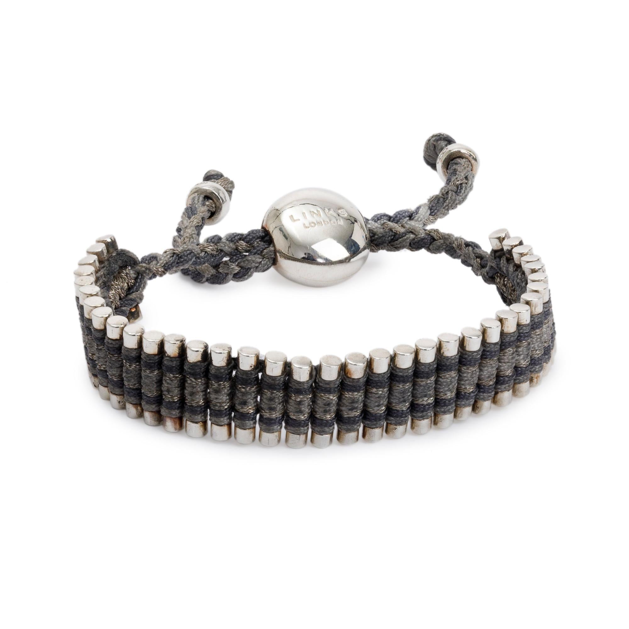 Links of London Sterling Silver Grey Friendship Bracelet w/ Box