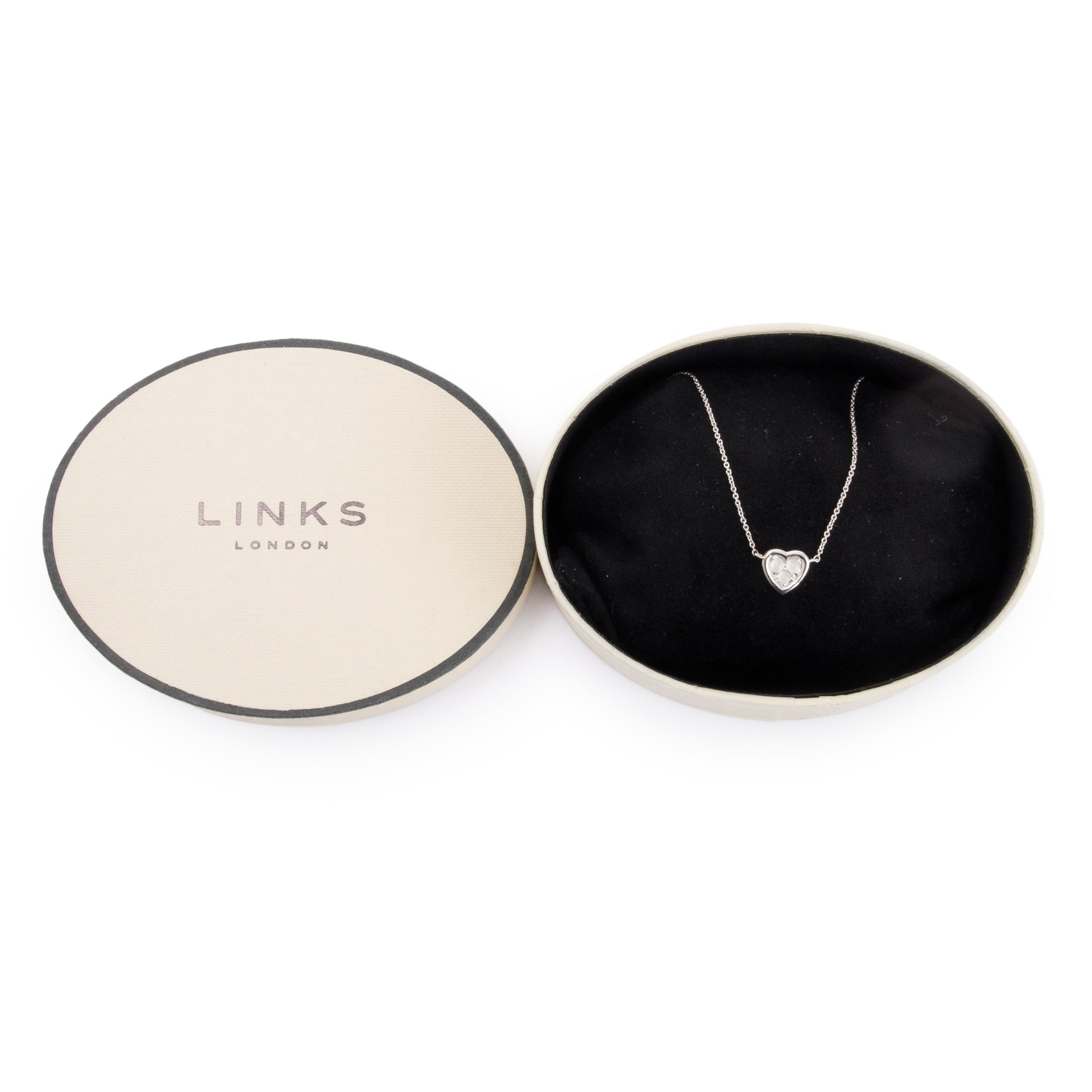 Links of London Sterling Silver Mini Open Heart Moonstone Pendant Necklace w/ Box
