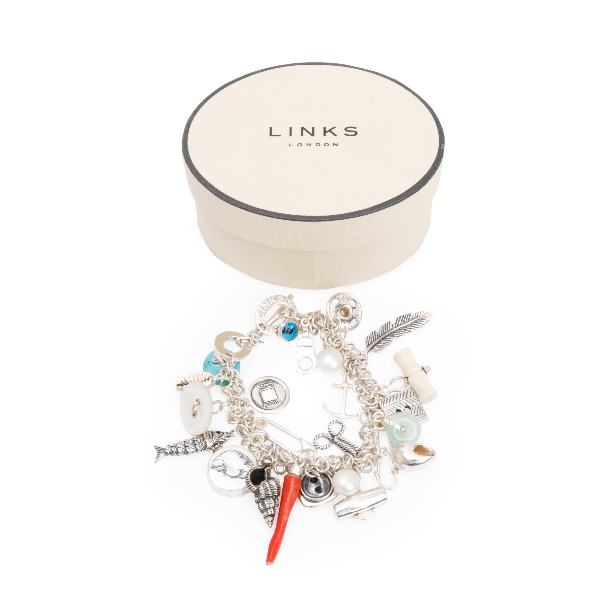 Links of London Sterling Silver Objets Trouves Charm Bracelet w/ Box