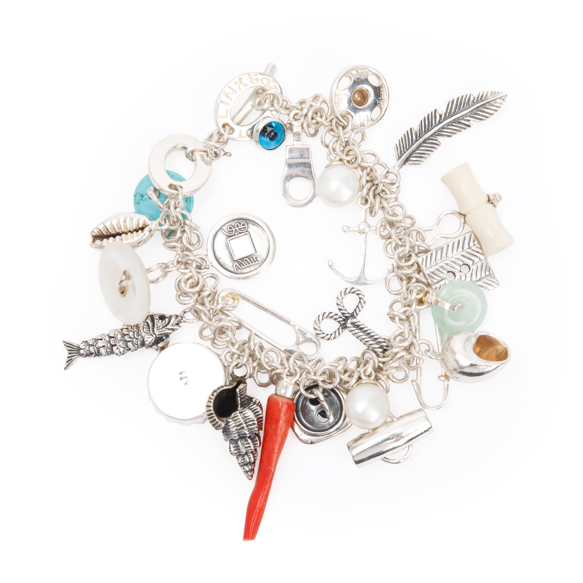Links of London Sterling Silver Objets Trouves Charm Bracelet w/ Box
